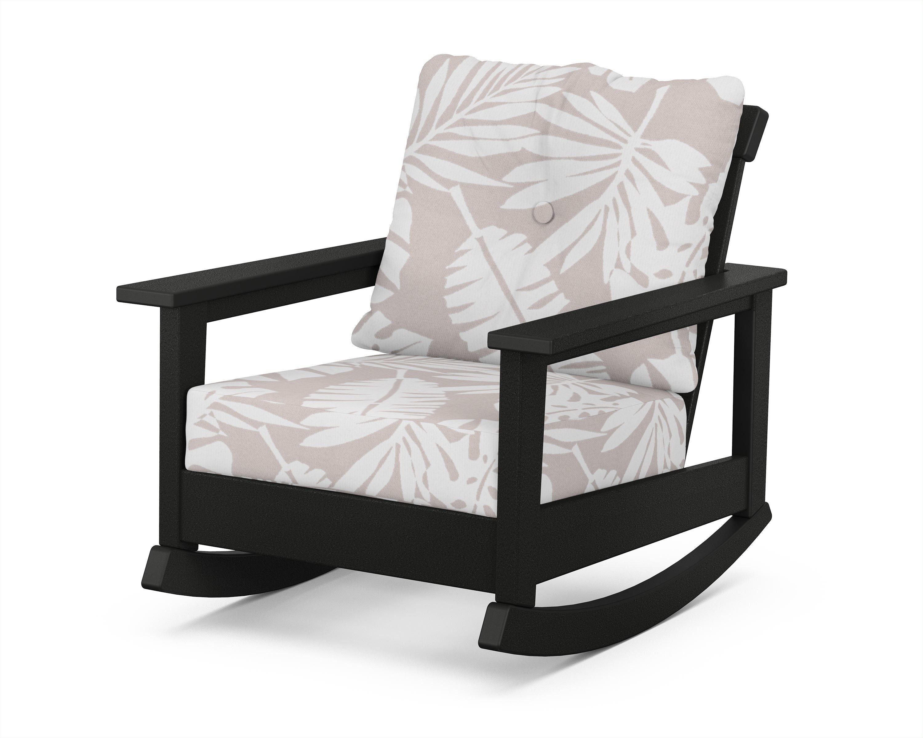 POLYWOOD® Prescott Deep Seating Rocking Chair in Black / Leaf Dune Burlap