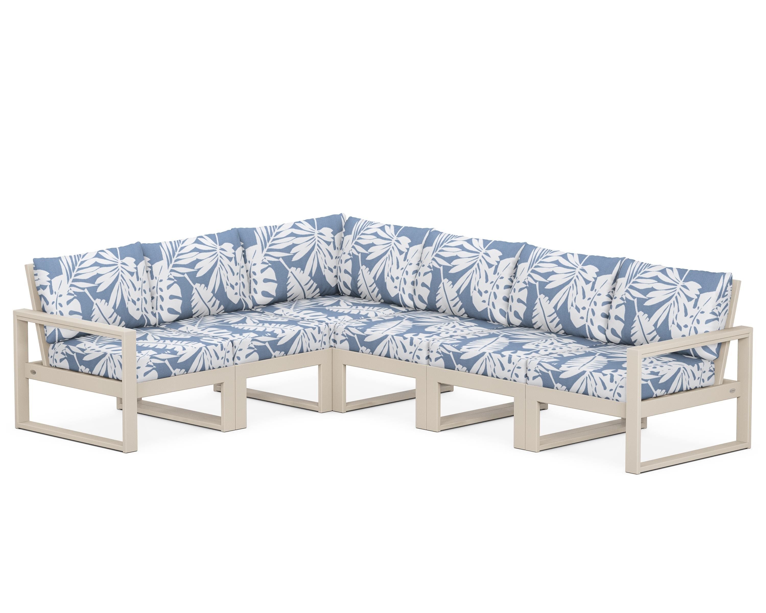 POLYWOOD® EDGE 6-Piece Modular Deep Seating Set in Sand / Leaf Sky Blue
