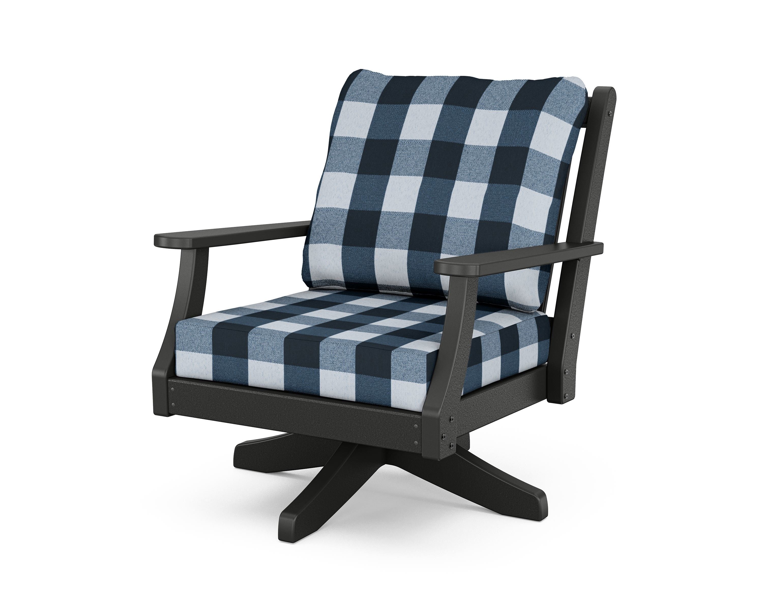 Country Living Wovendale Deep Seating Swivel Chair in Black / Buffalo Plaid Marine Indigo