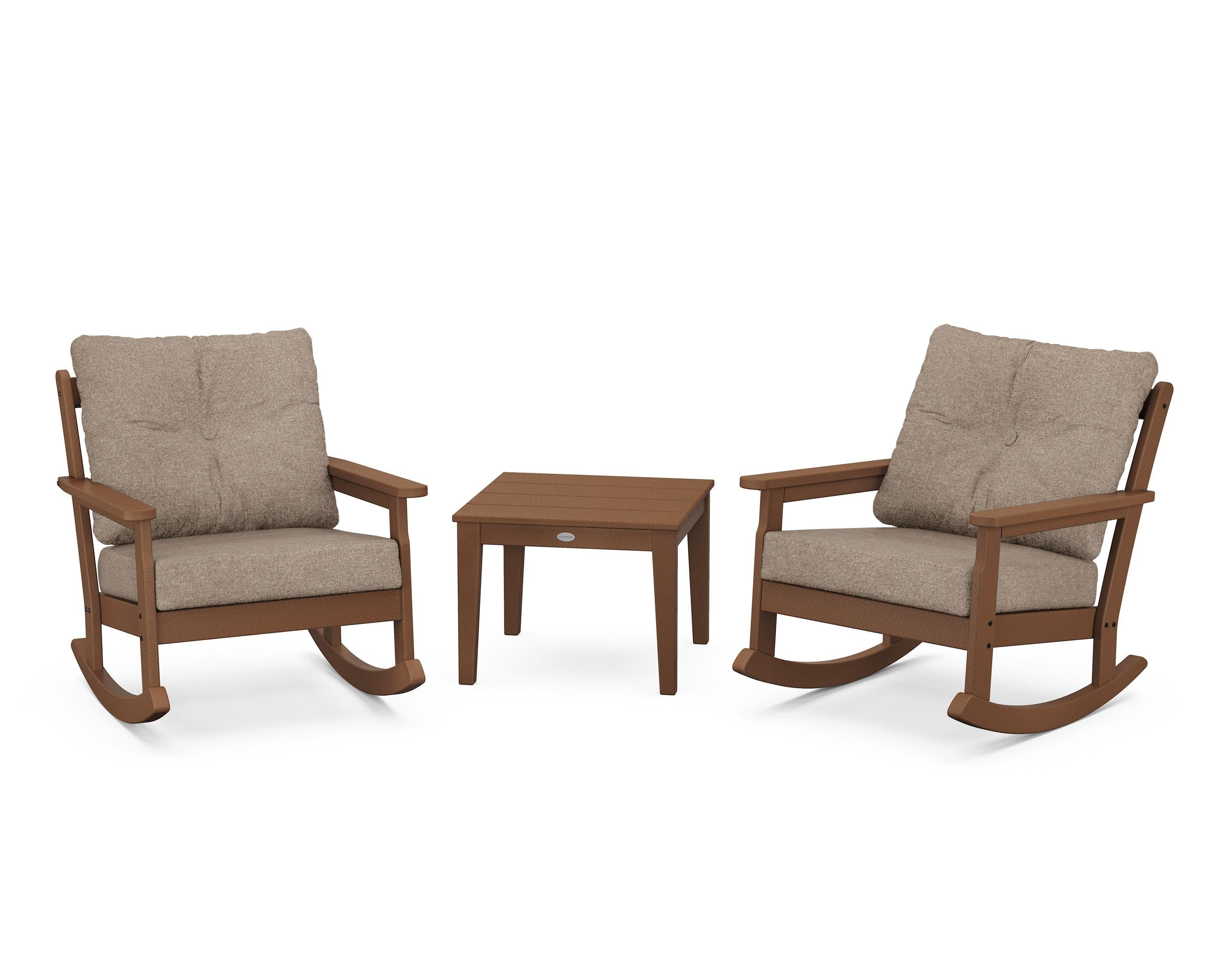 POLYWOOD® Vineyard 3-Piece Deep Seating Rocker Set in Teak / Spiced Burlap