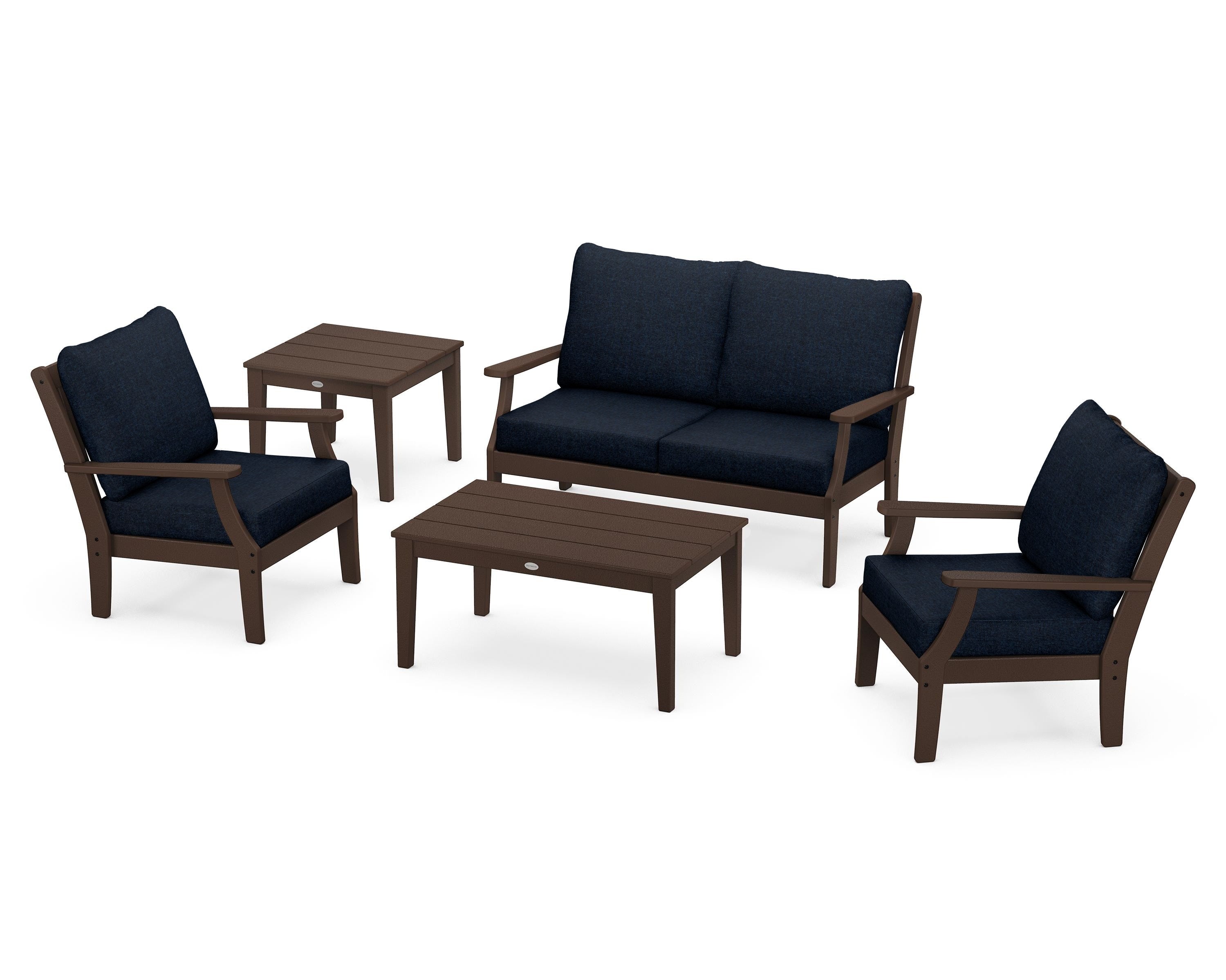 POLYWOOD® Braxton 5-Piece Deep Seating Set in Mahogany / Marine Indigo