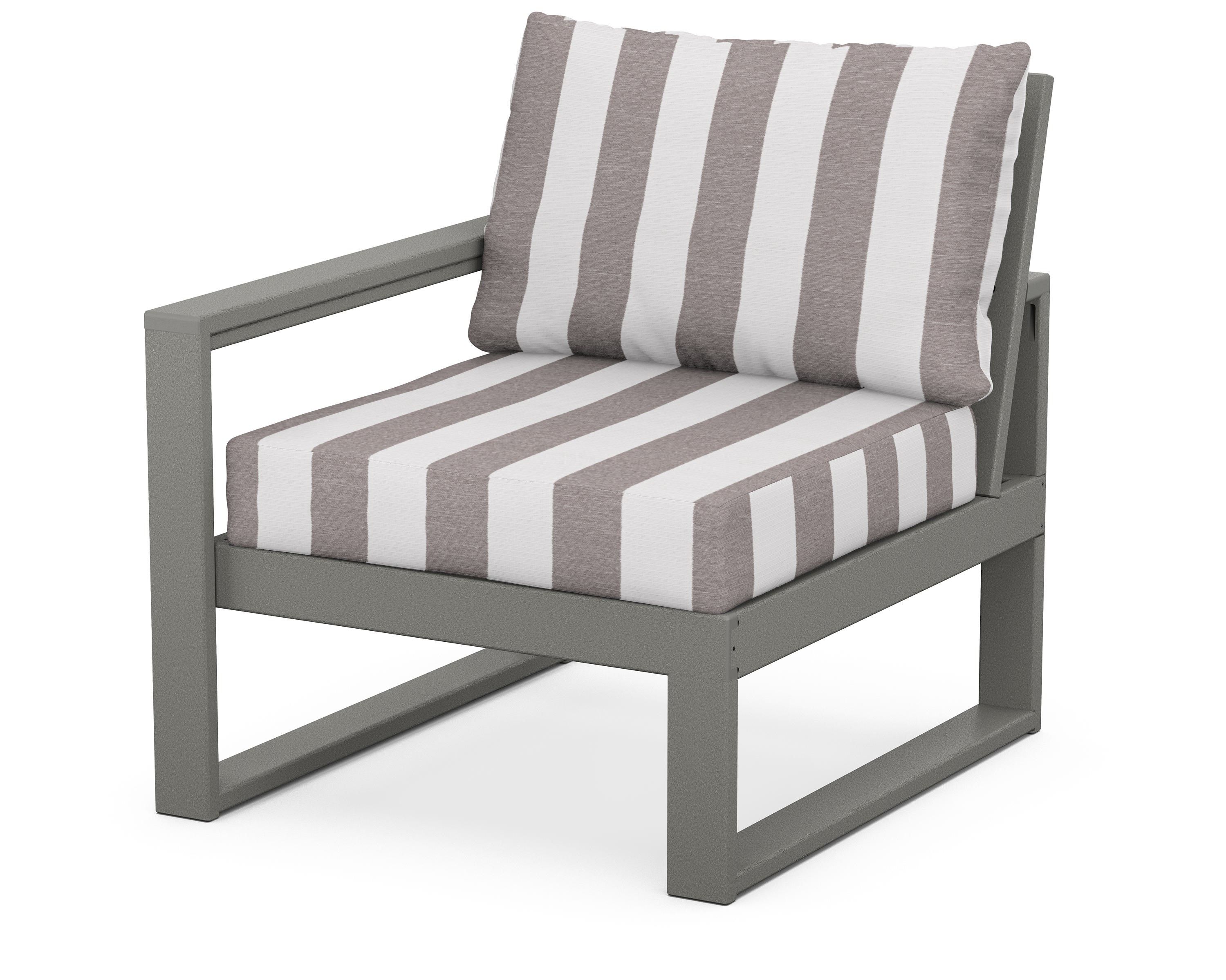 POLYWOOD® EDGE Modular Left Arm Chair in Slate Grey / Cabana Stripe Grey Mist