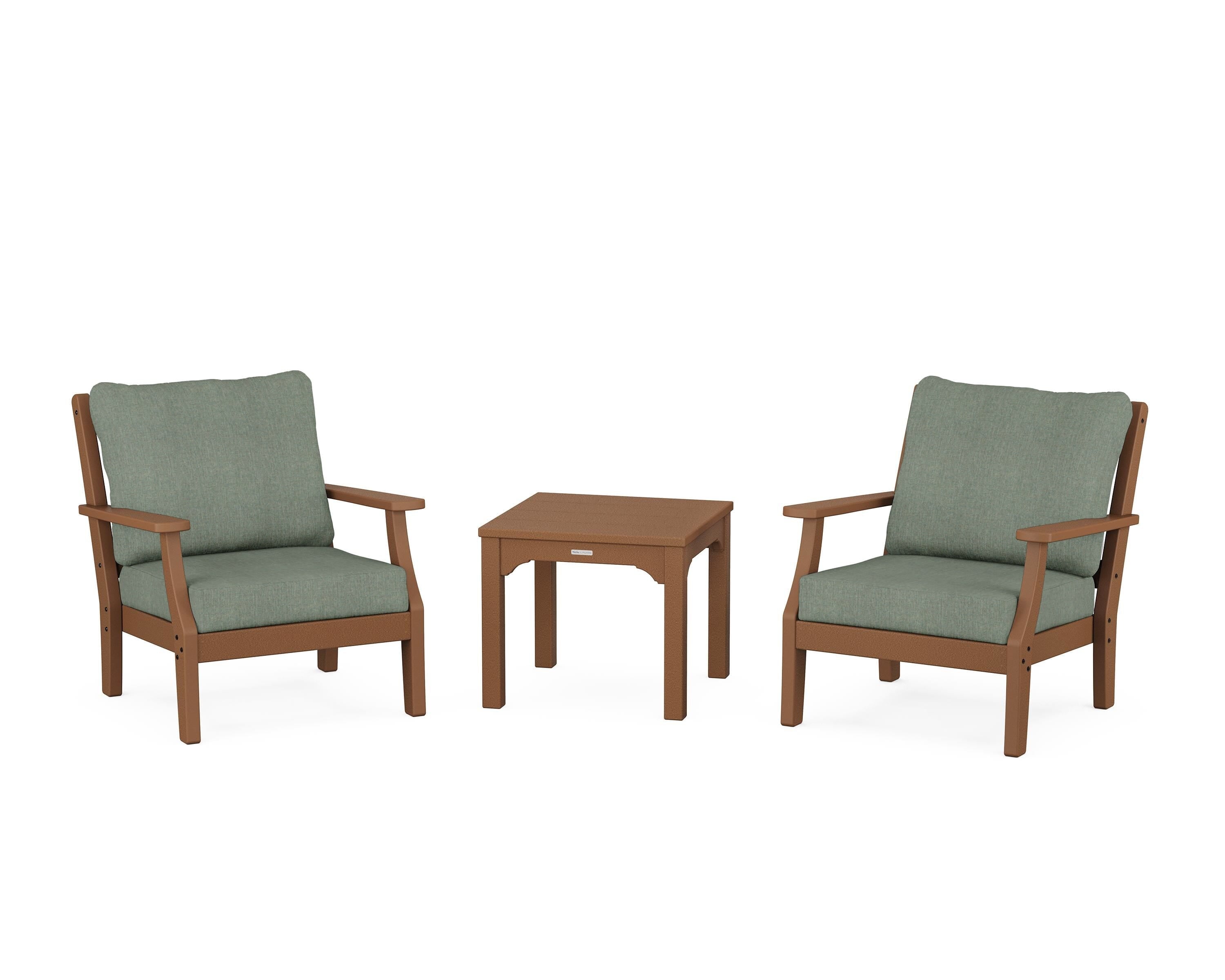 Martha Stewart by POLYWOOD® Chinoiserie 3-Piece Deep Seating Set in Teak / Cast Sage