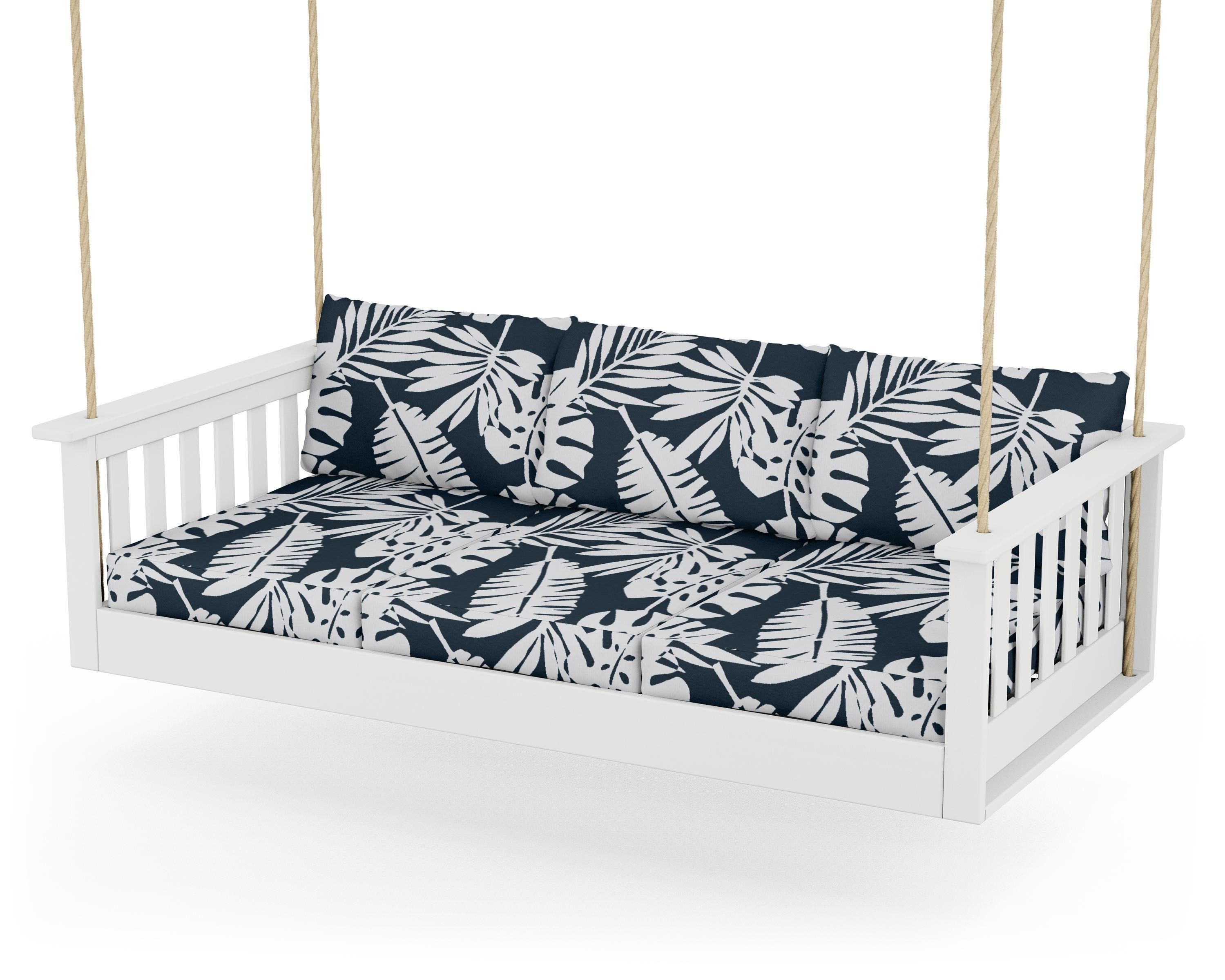 POLYWOOD® Vineyard Daybed Swing in White / Leaf Marine Indigo