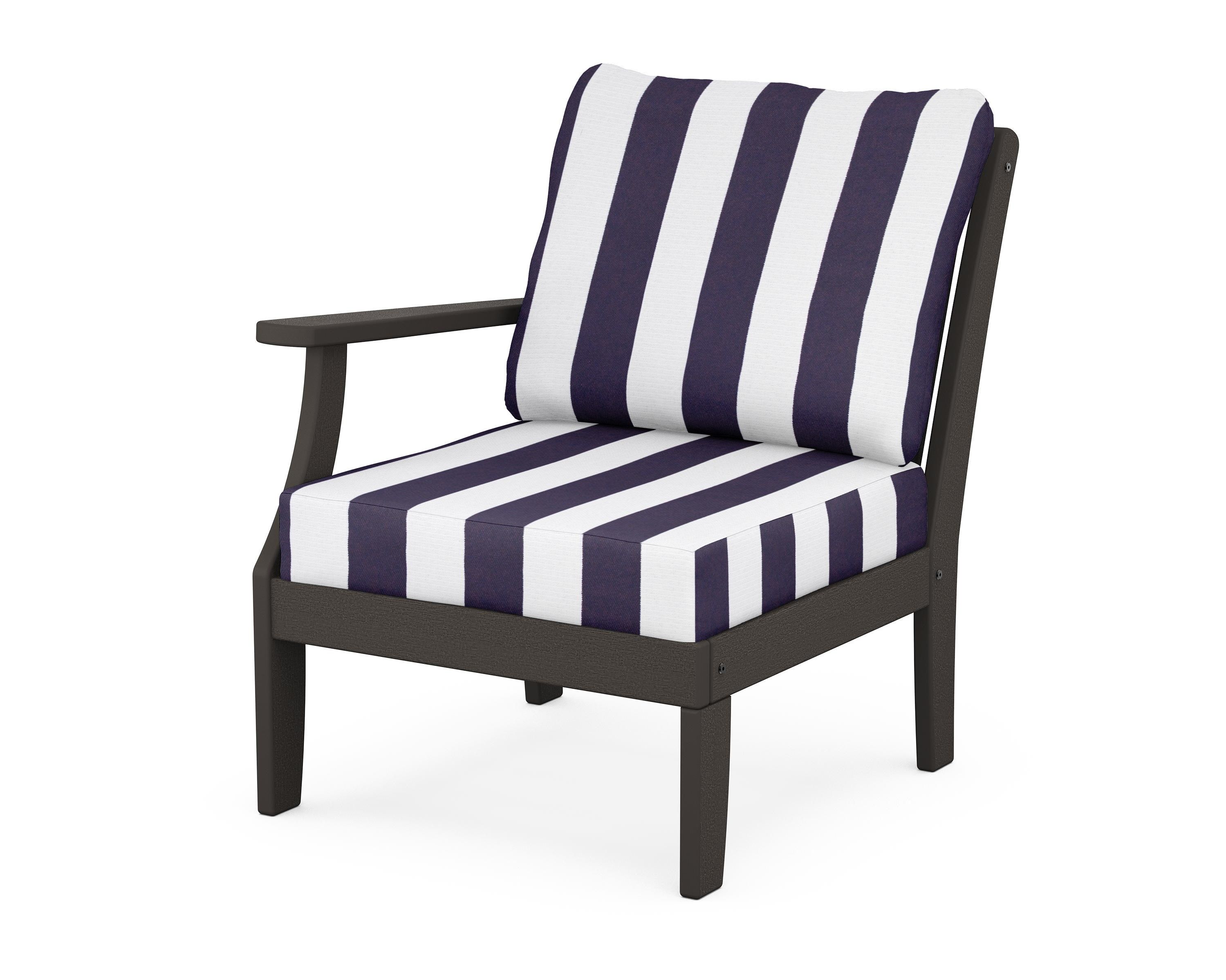 POLYWOOD® Braxton Modular Left Arm Chair in Vintage Coffee / Cabana Stripe Navy
