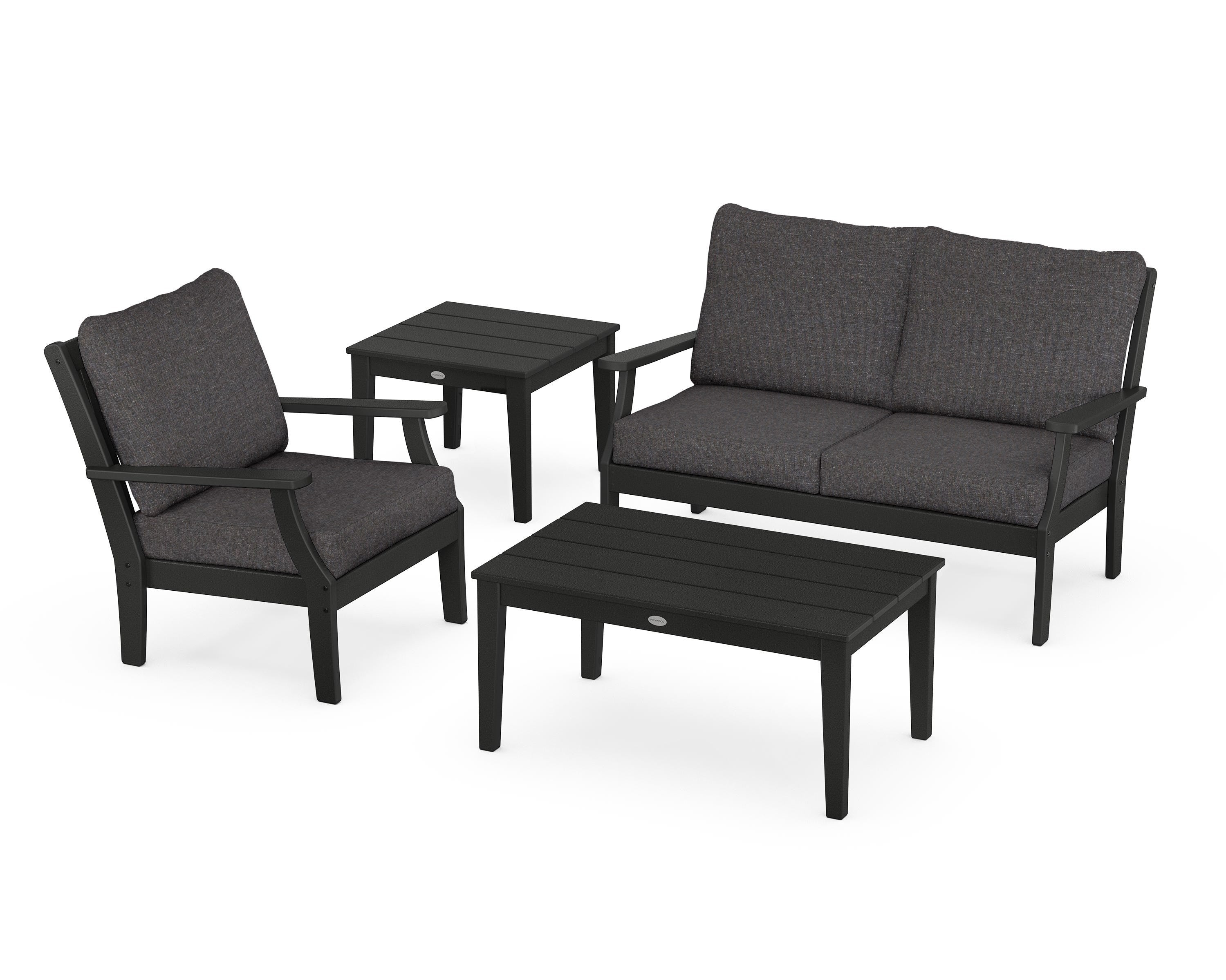 POLYWOOD® Braxton 4-Piece Deep Seating Set in Black / Ash Charcoal