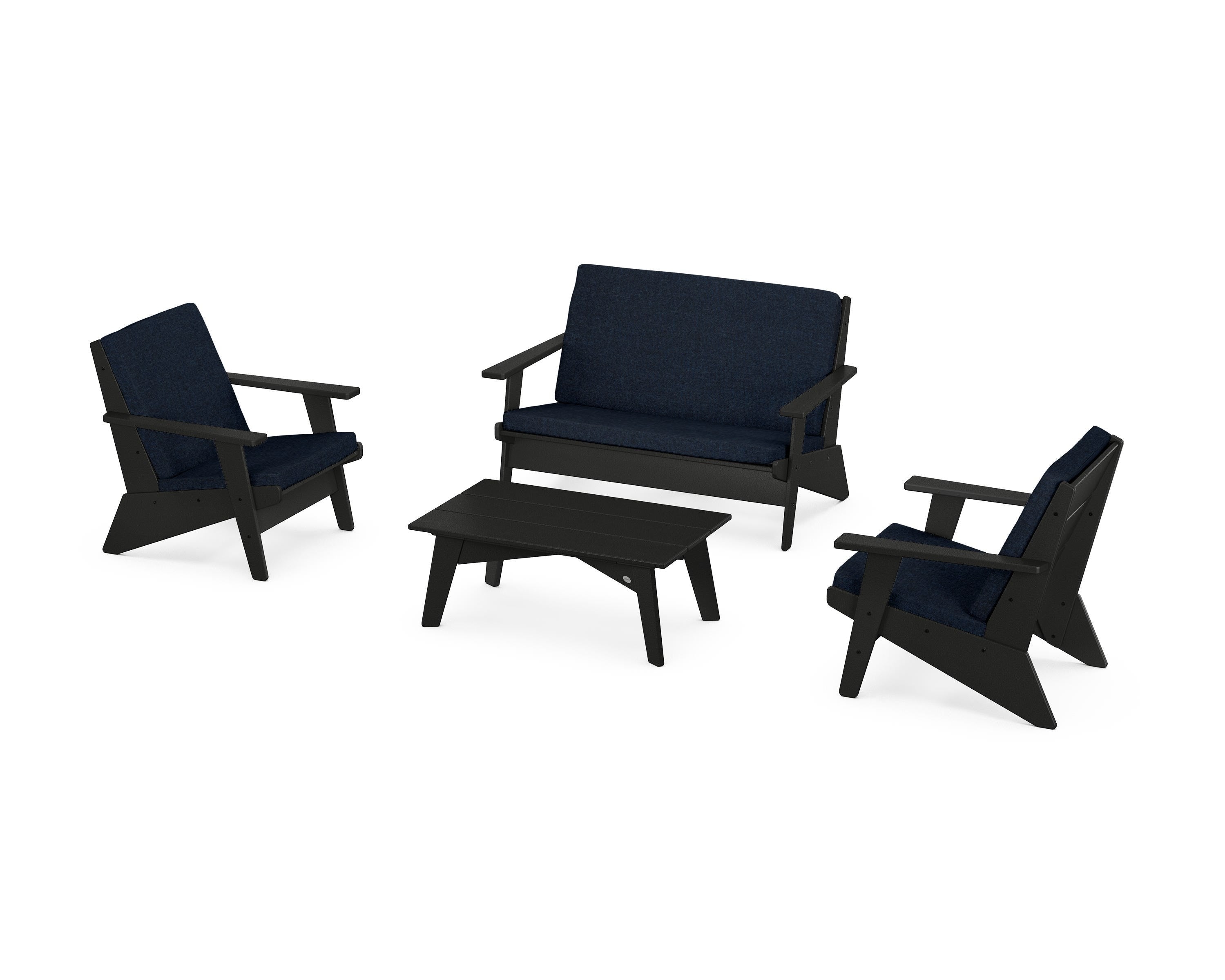POLYWOOD® Riviera Modern Lounge 4-Piece Set in Black / Marine Indigo