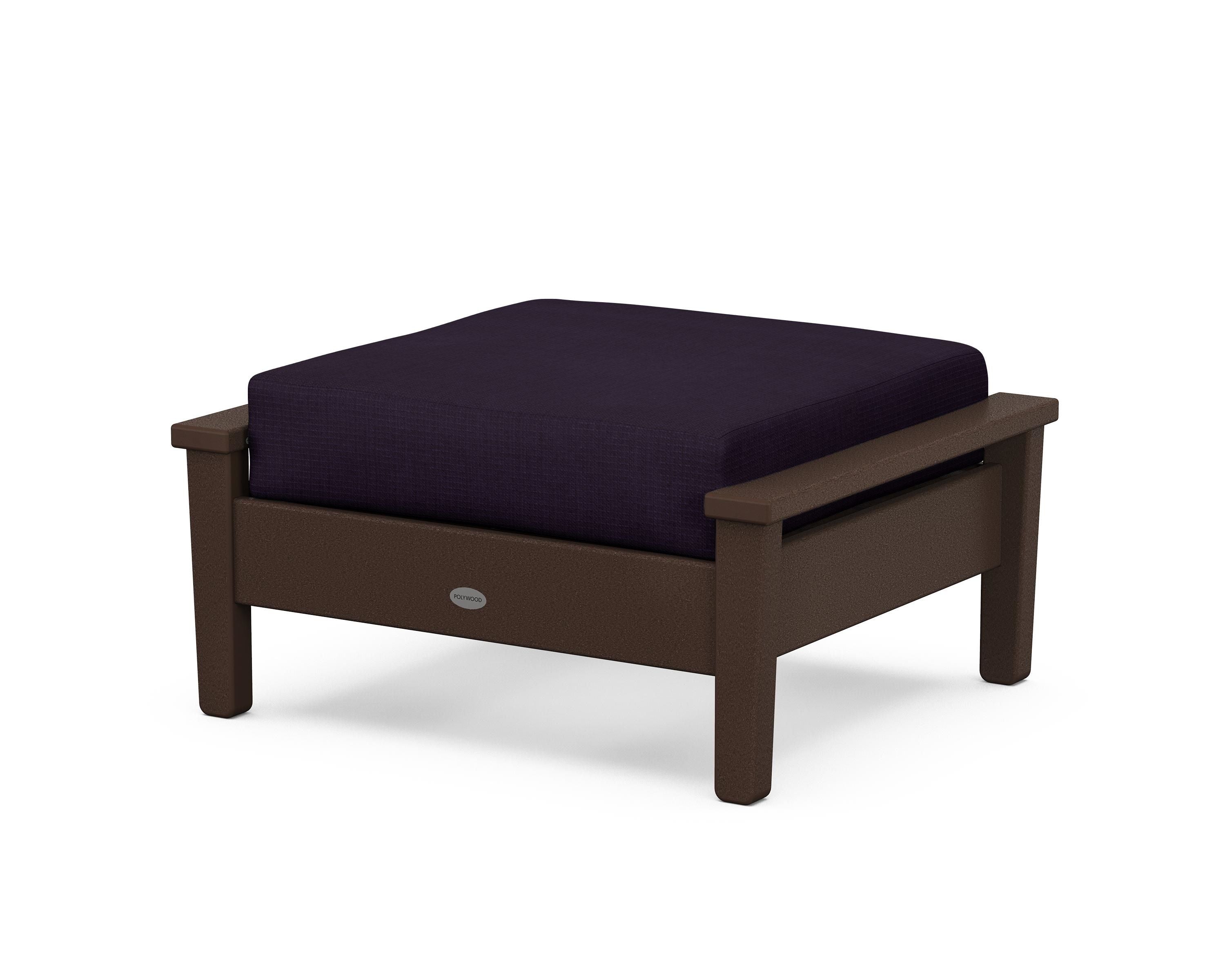 POLYWOOD® Prescott Deep Seating Ottoman in Mahogany / Navy Linen