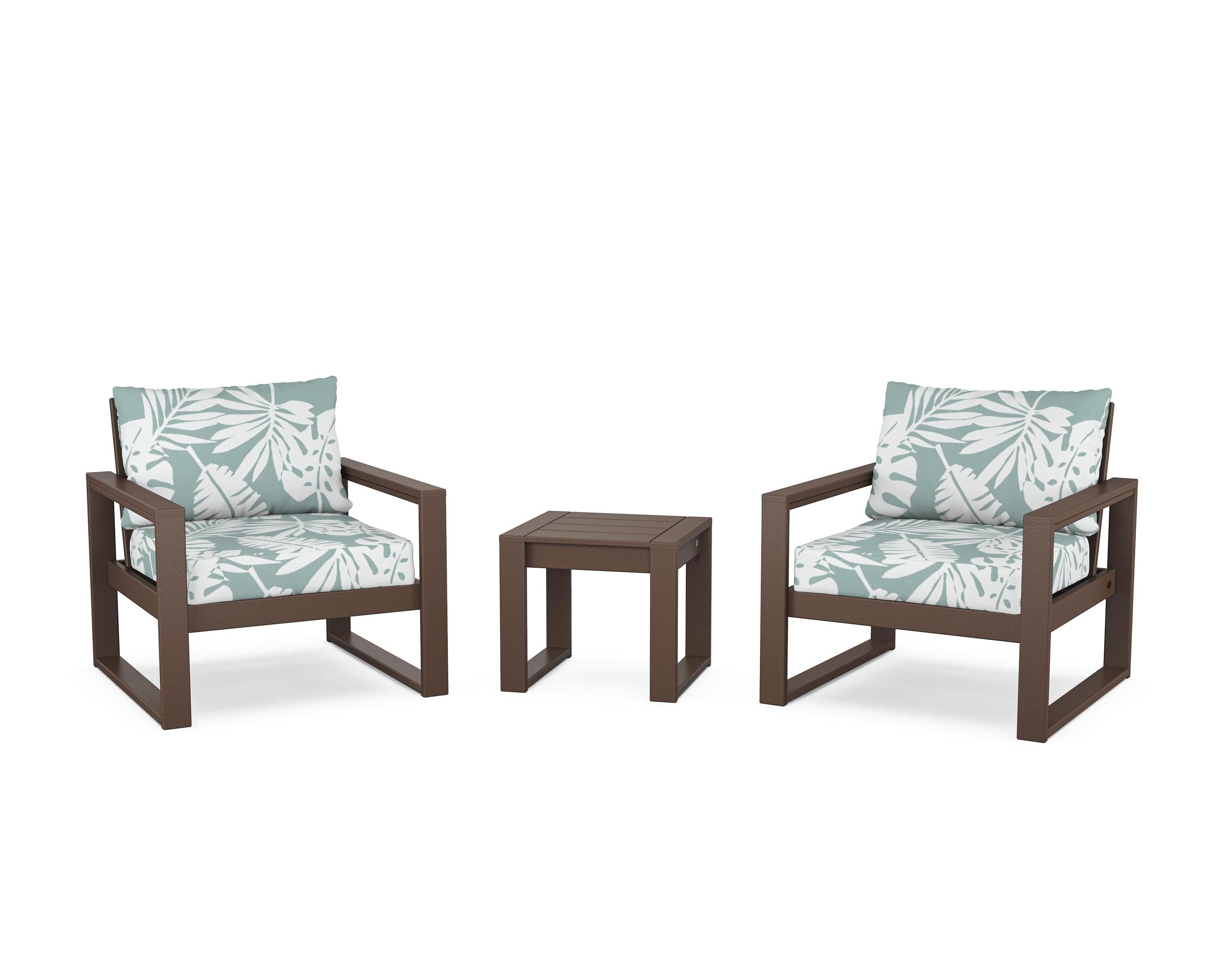 POLYWOOD® EDGE Sectional 3-Piece Deep Seating Set in Mahogany / Leaf Glacier Spa