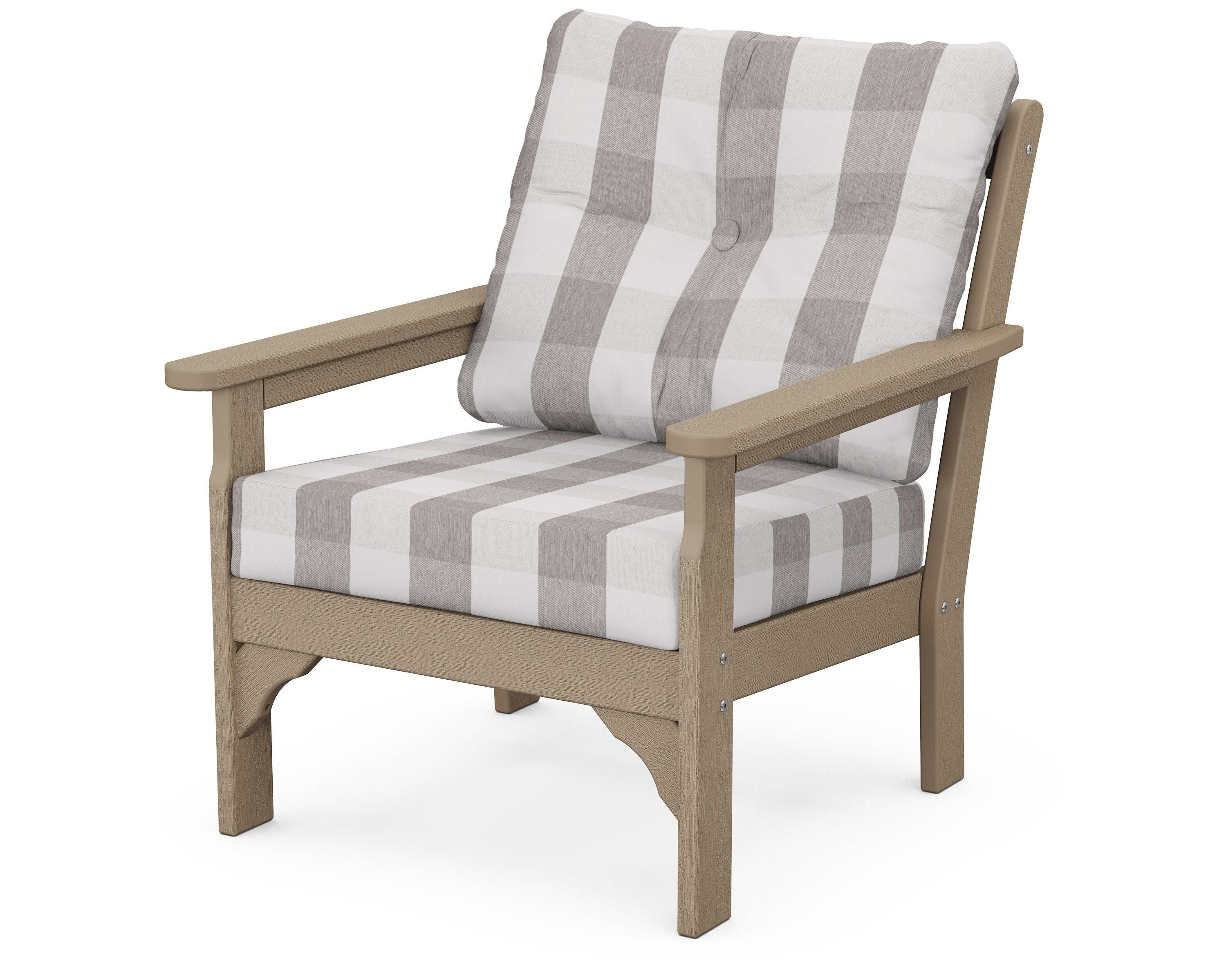 POLYWOOD® Vineyard Deep Seating Chair in Vintage Sahara / Buffalo Plaid Grey Mist