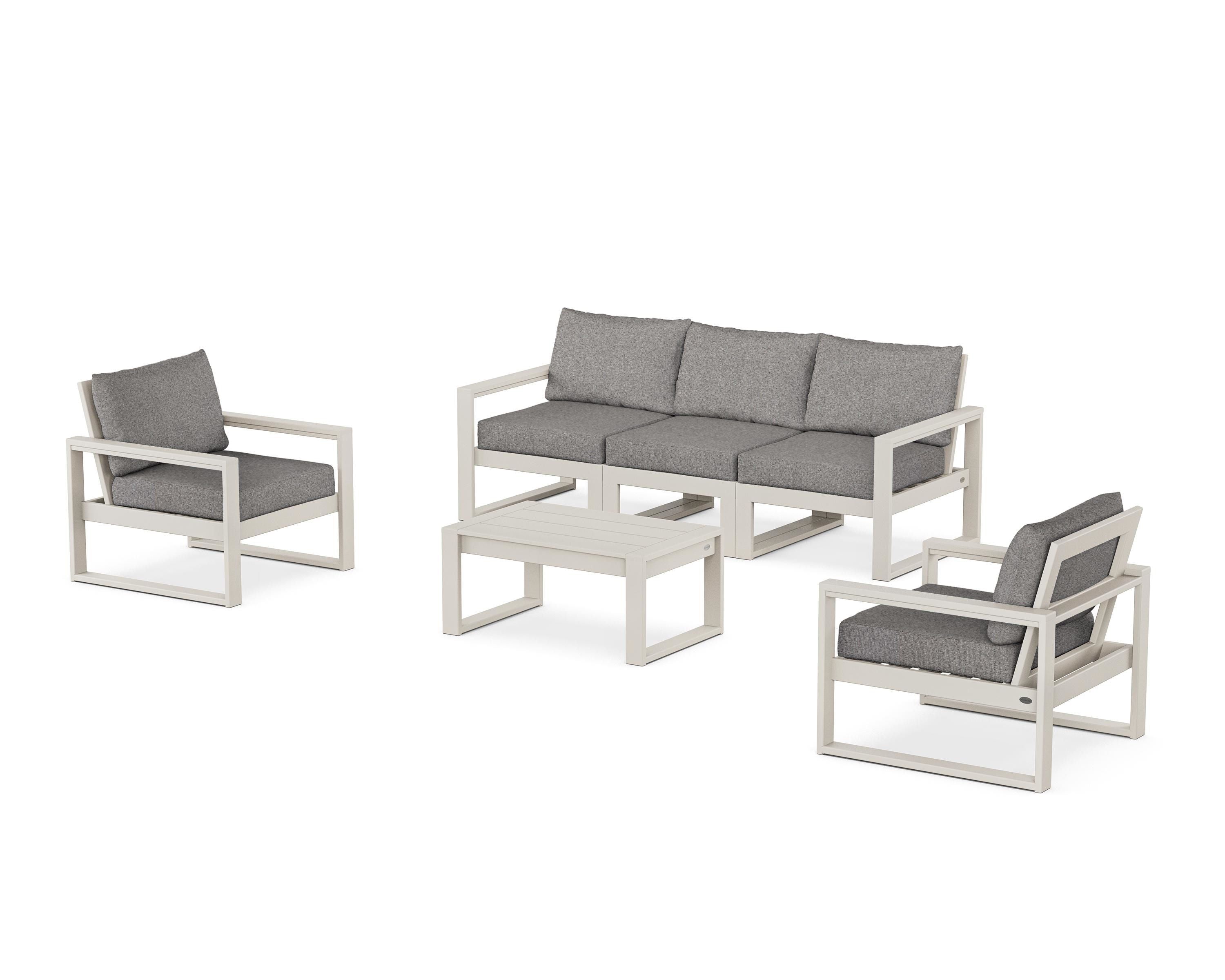 POLYWOOD® EDGE Sectional 4-Piece Deep Seating Set with Sofa in Sand / Grey Mist