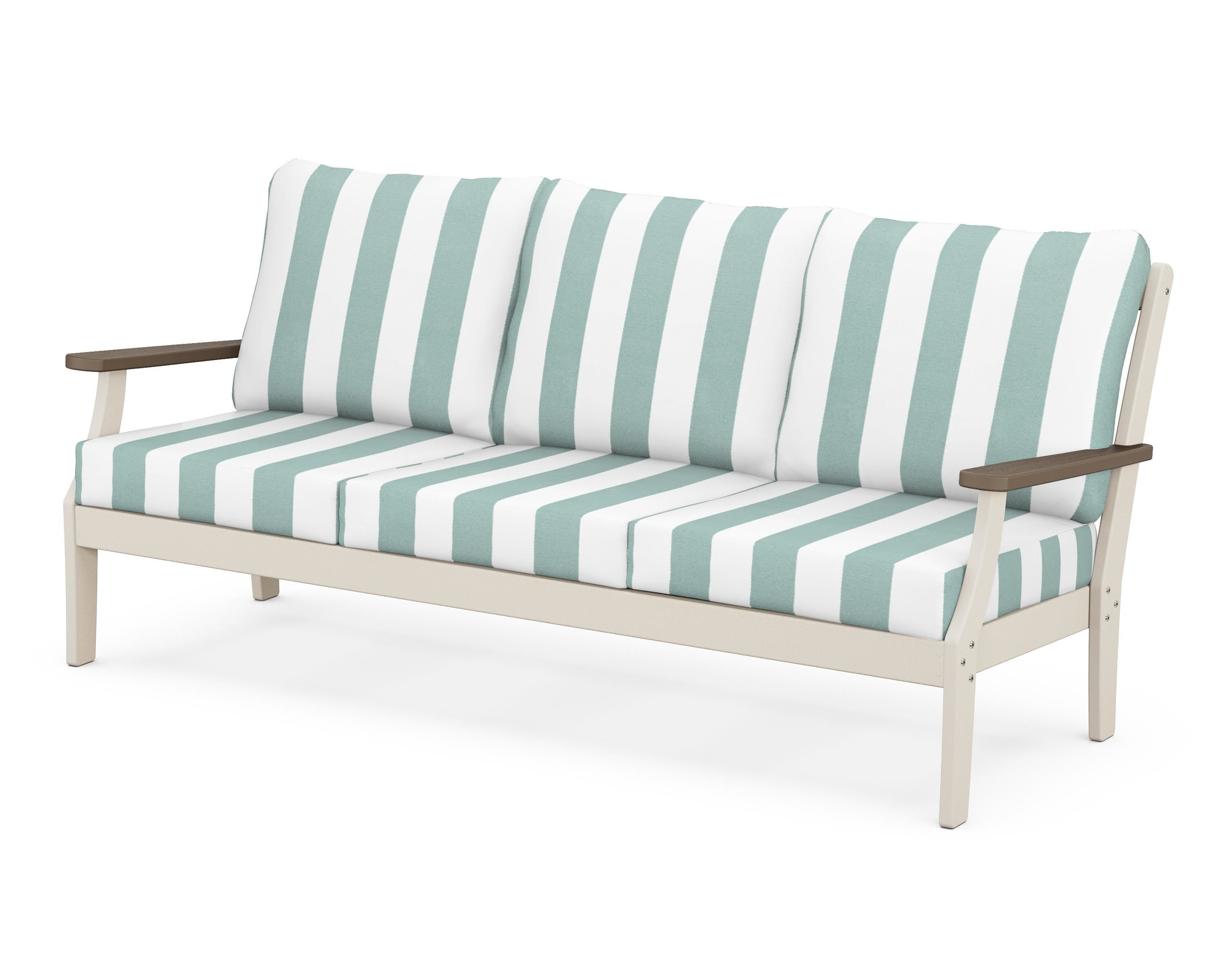 POLYWOOD® Braxton Deep Seating Sofa in Sand / Kona / Cabana Stripe Glacier Spa