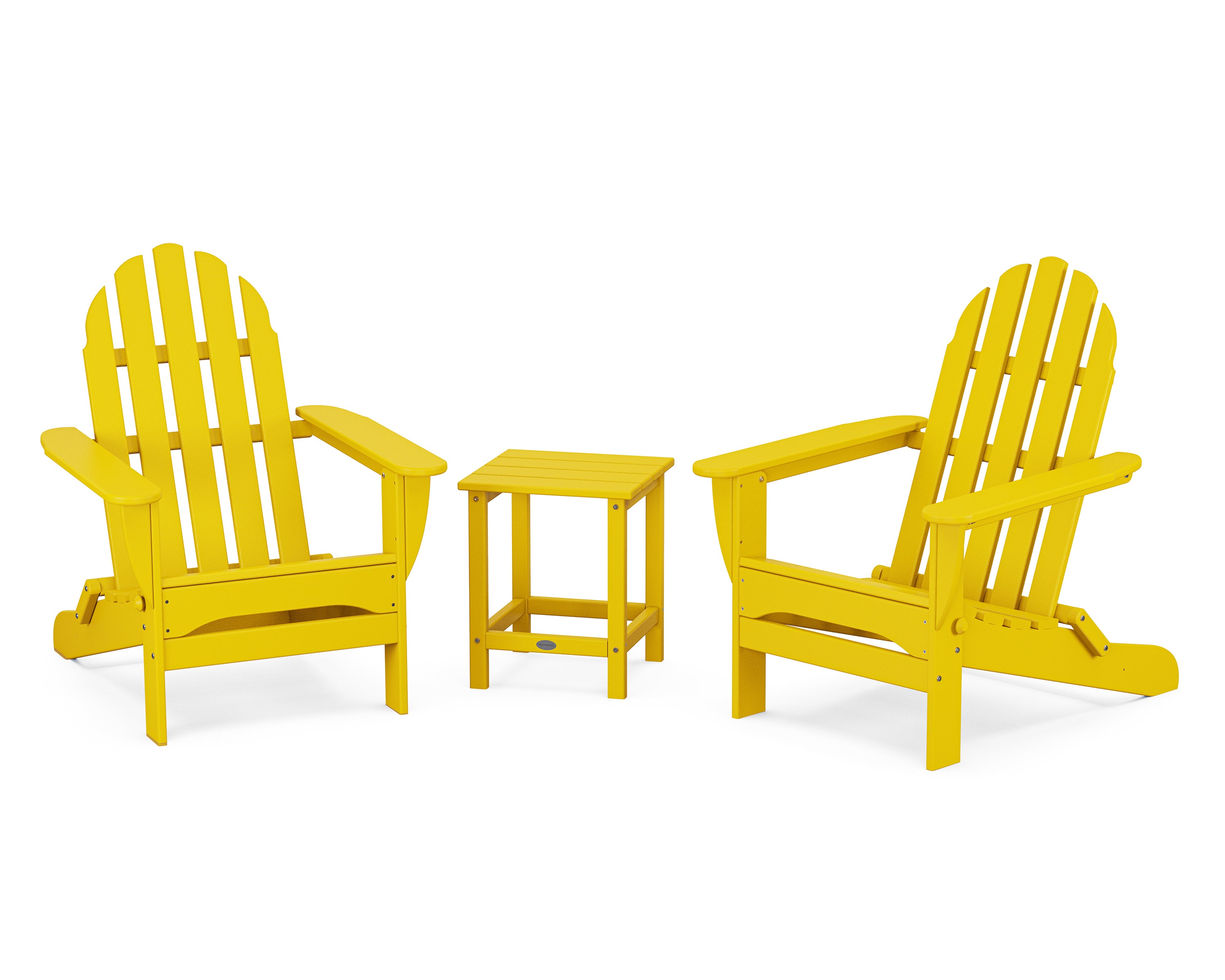POLYWOOD® Classic Folding Adirondack 3-Piece Set with Long Island 18" Side Table in Lemon