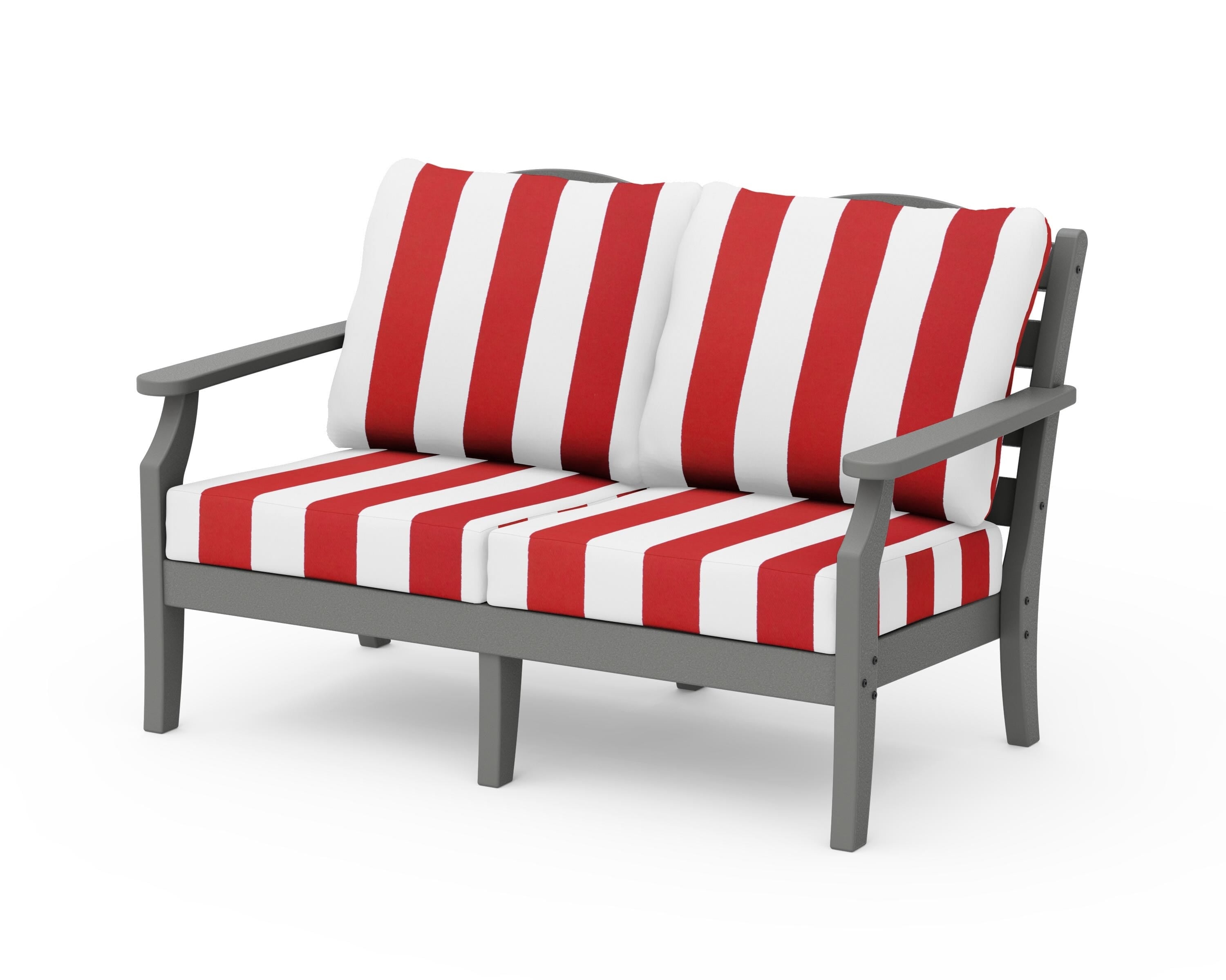 Draper James™ by POLYWOOD® Savannah Deep Seating Loveseat in Slate Grey / Cabana Stripe Crimson