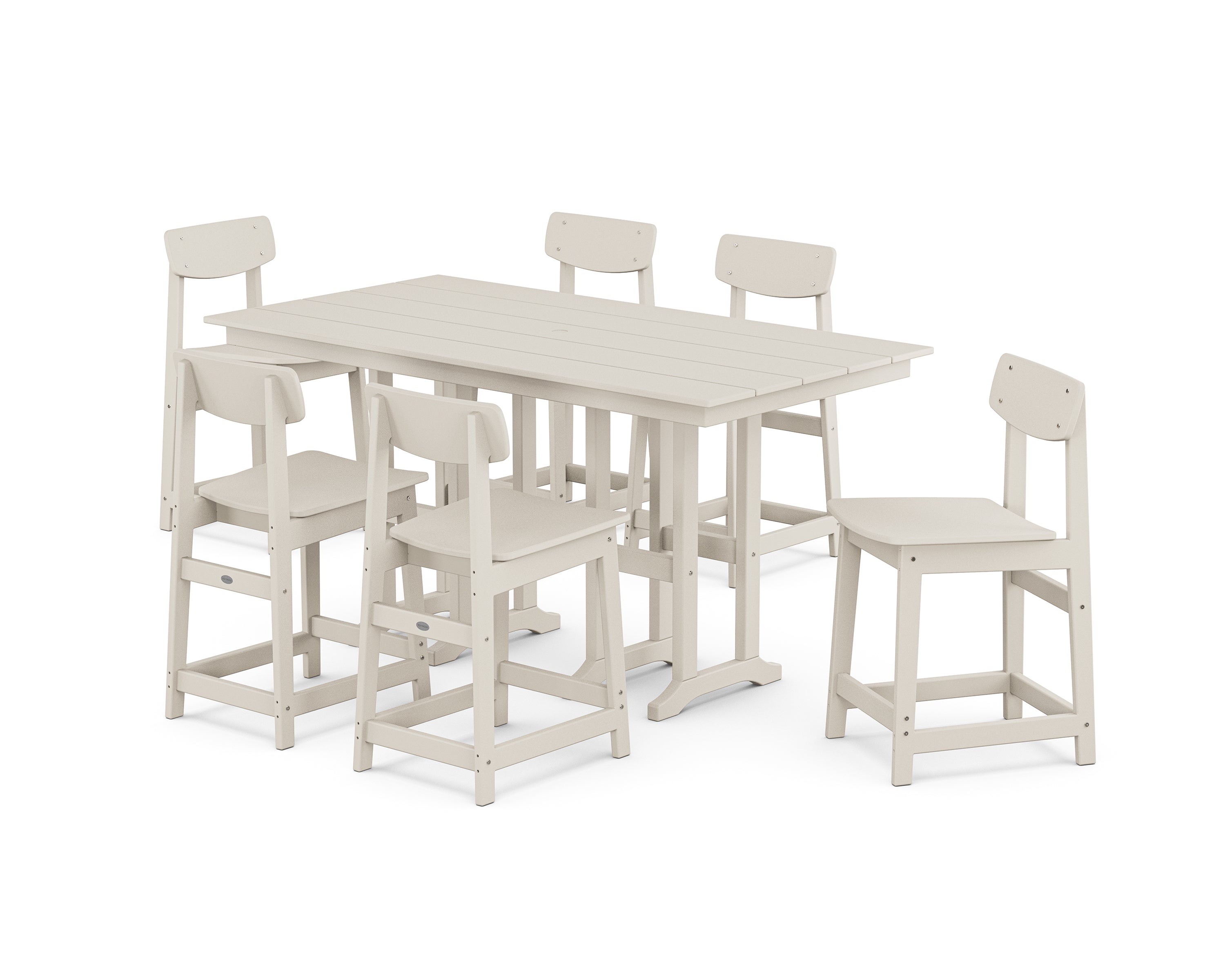 POLYWOOD® Modern Studio Urban Counter Chair 7-Piece Set in Sand