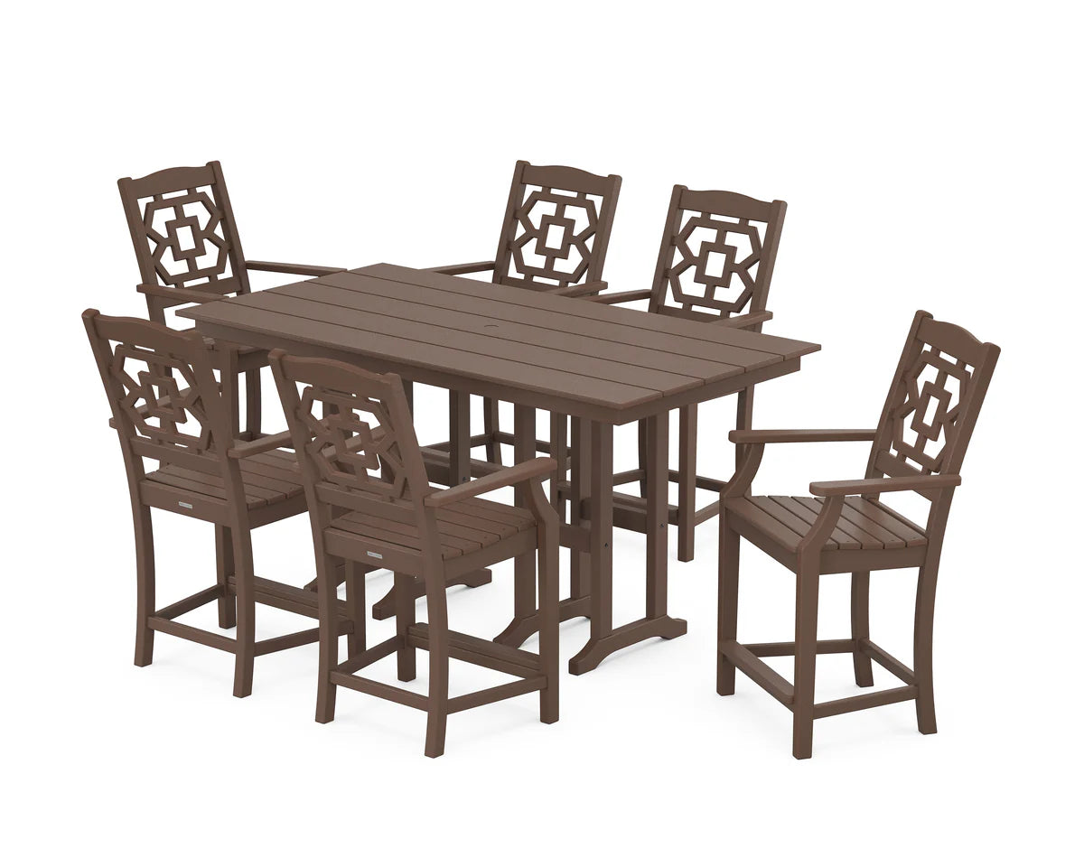 Chinoiserie Arm Chair 7-Piece Farmhouse Counter Set