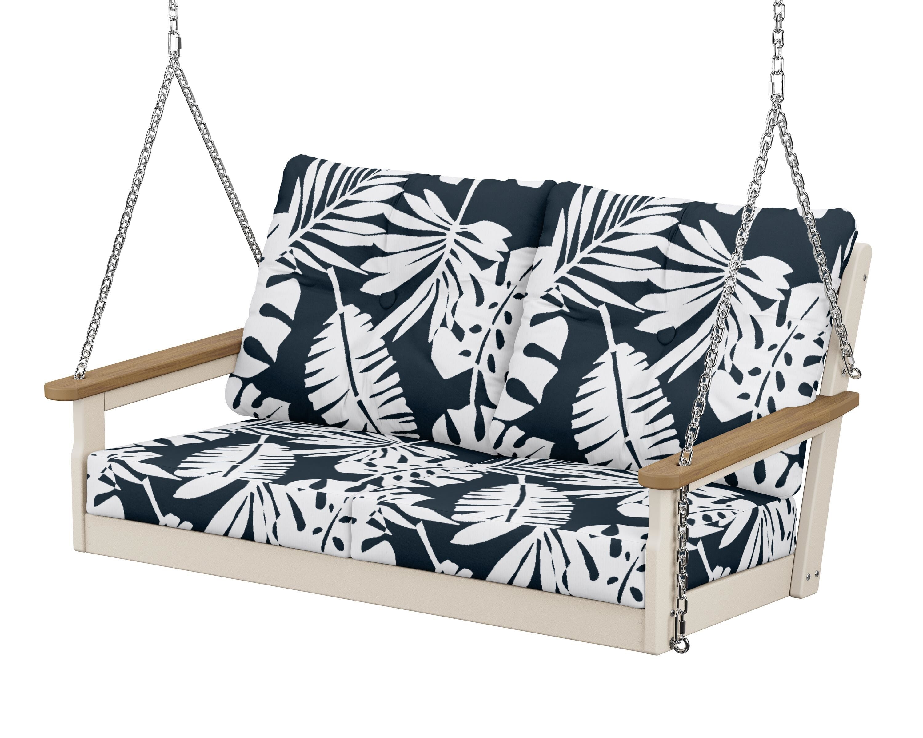 POLYWOOD® Vineyard Deep Seating Swing in Sand / Natural / Leaf Marine Indigo