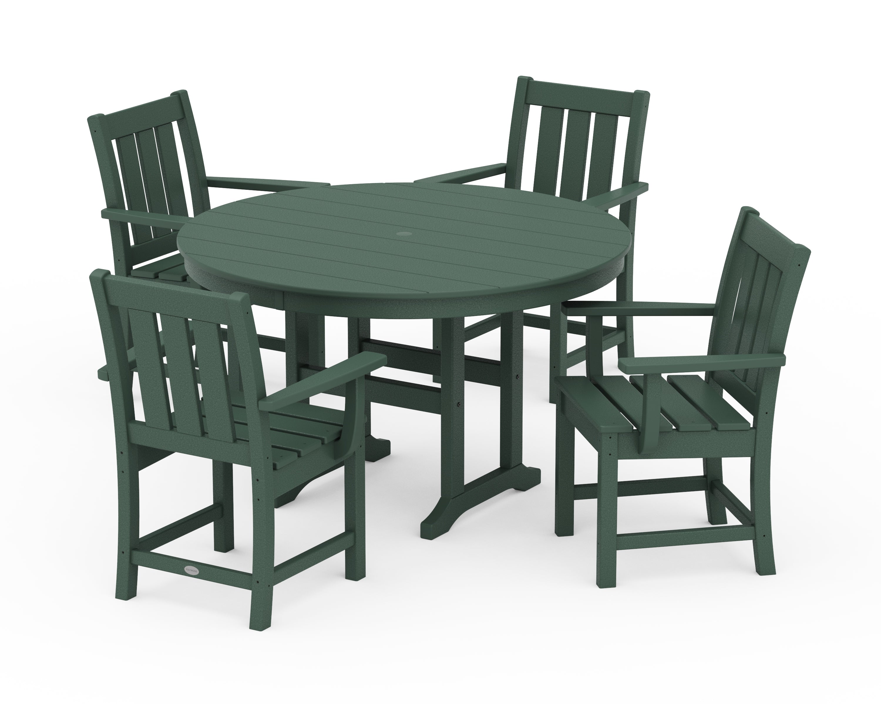POLYWOOD® Oxford 5-Piece Round Farmhouse Dining Set in Green