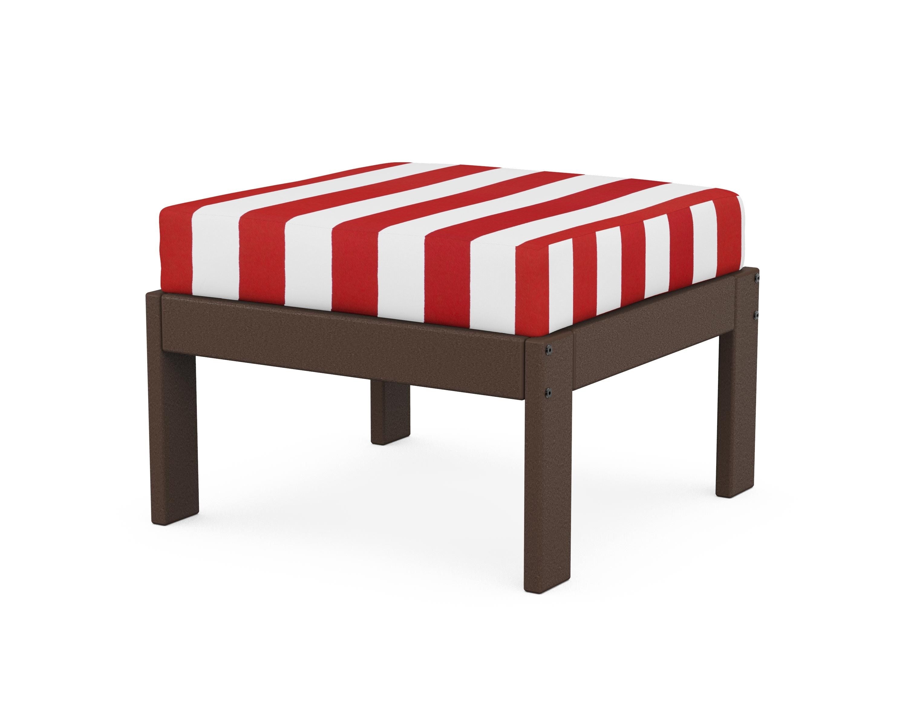 POLYWOOD® Vineyard Modular Ottoman in Mahogany / Cabana Stripe Crimson