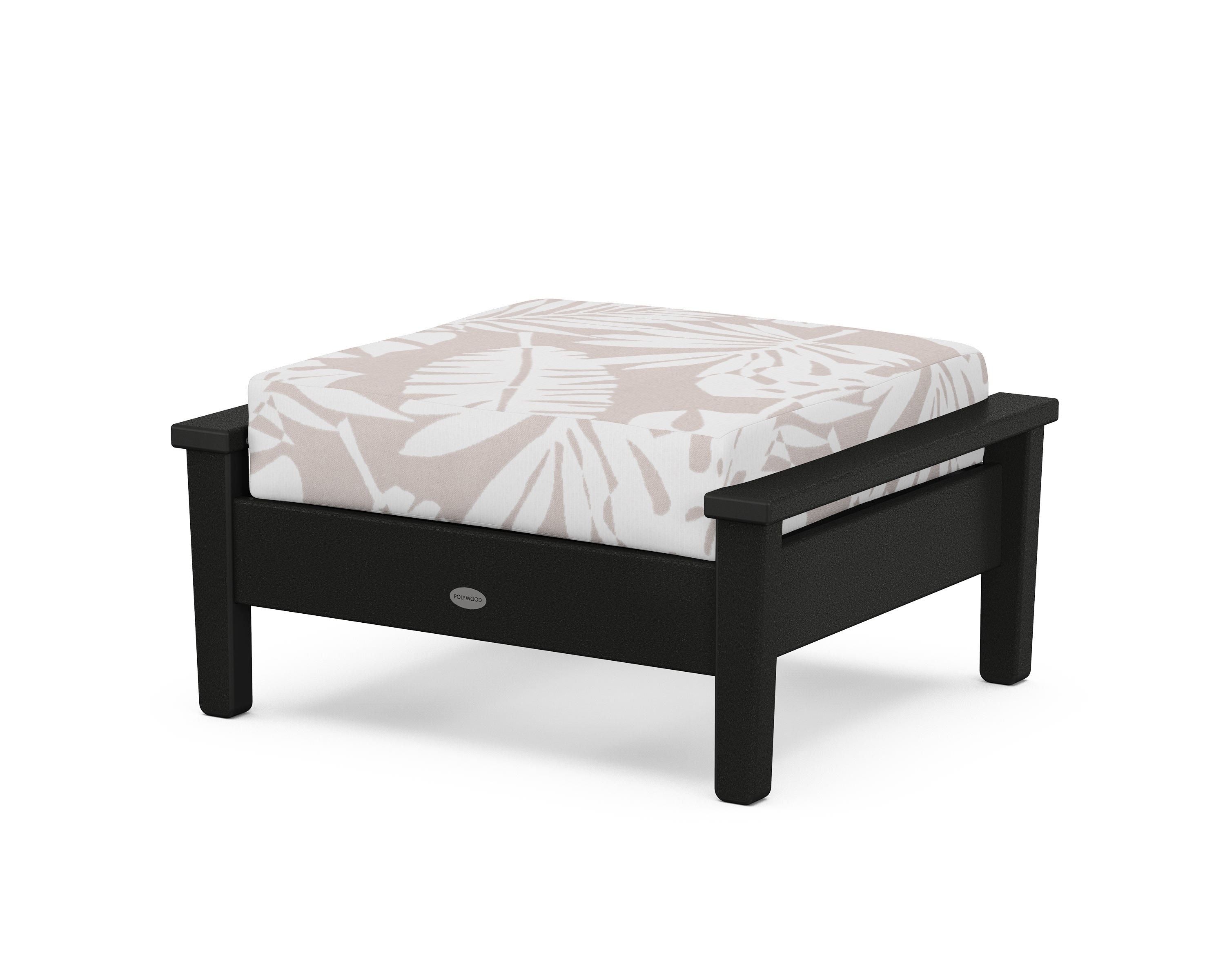POLYWOOD® Prescott Deep Seating Ottoman in Black / Leaf Dune Burlap