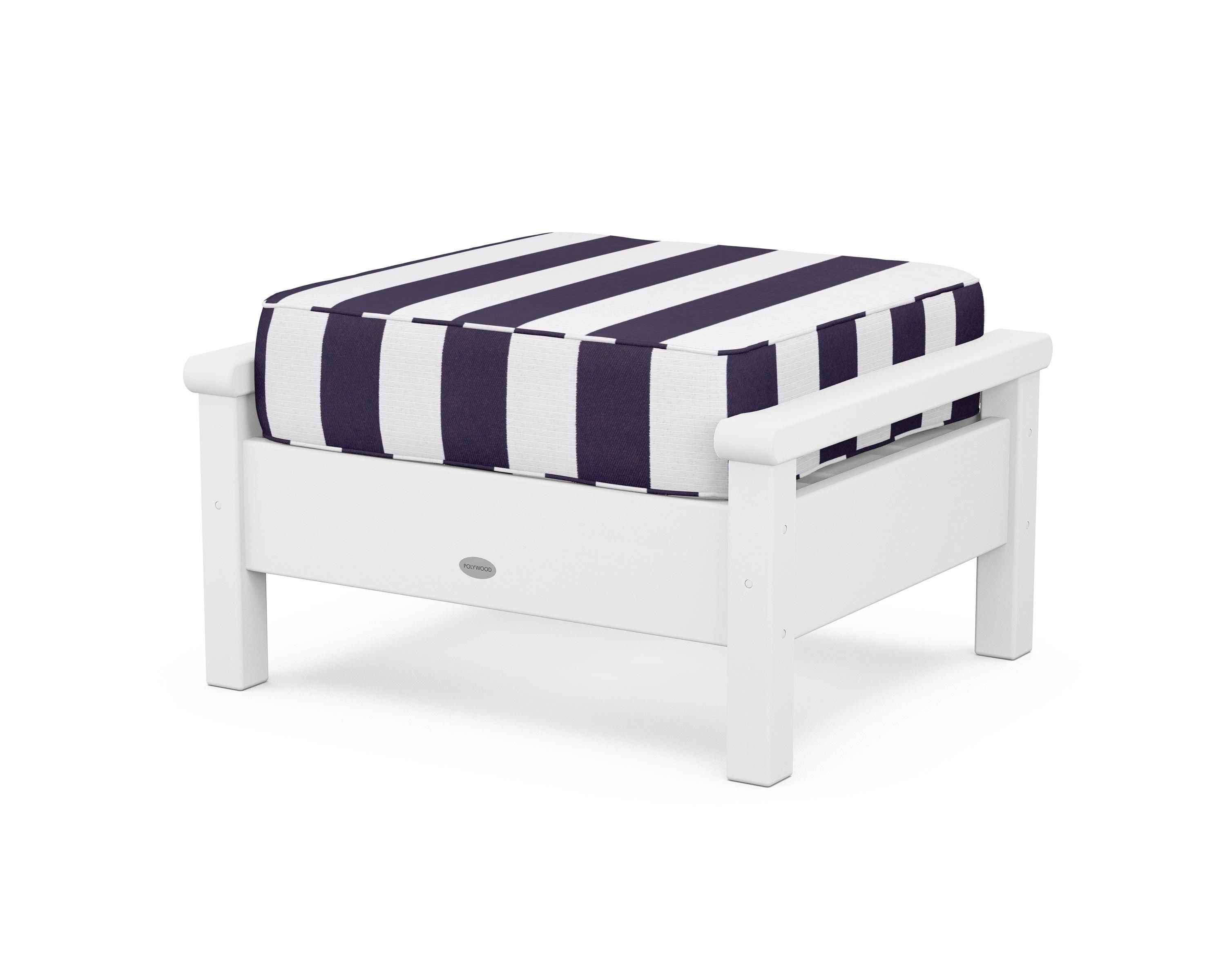 POLYWOOD® Harbour Deep Seating Ottoman in White / Cabana Stripe Navy