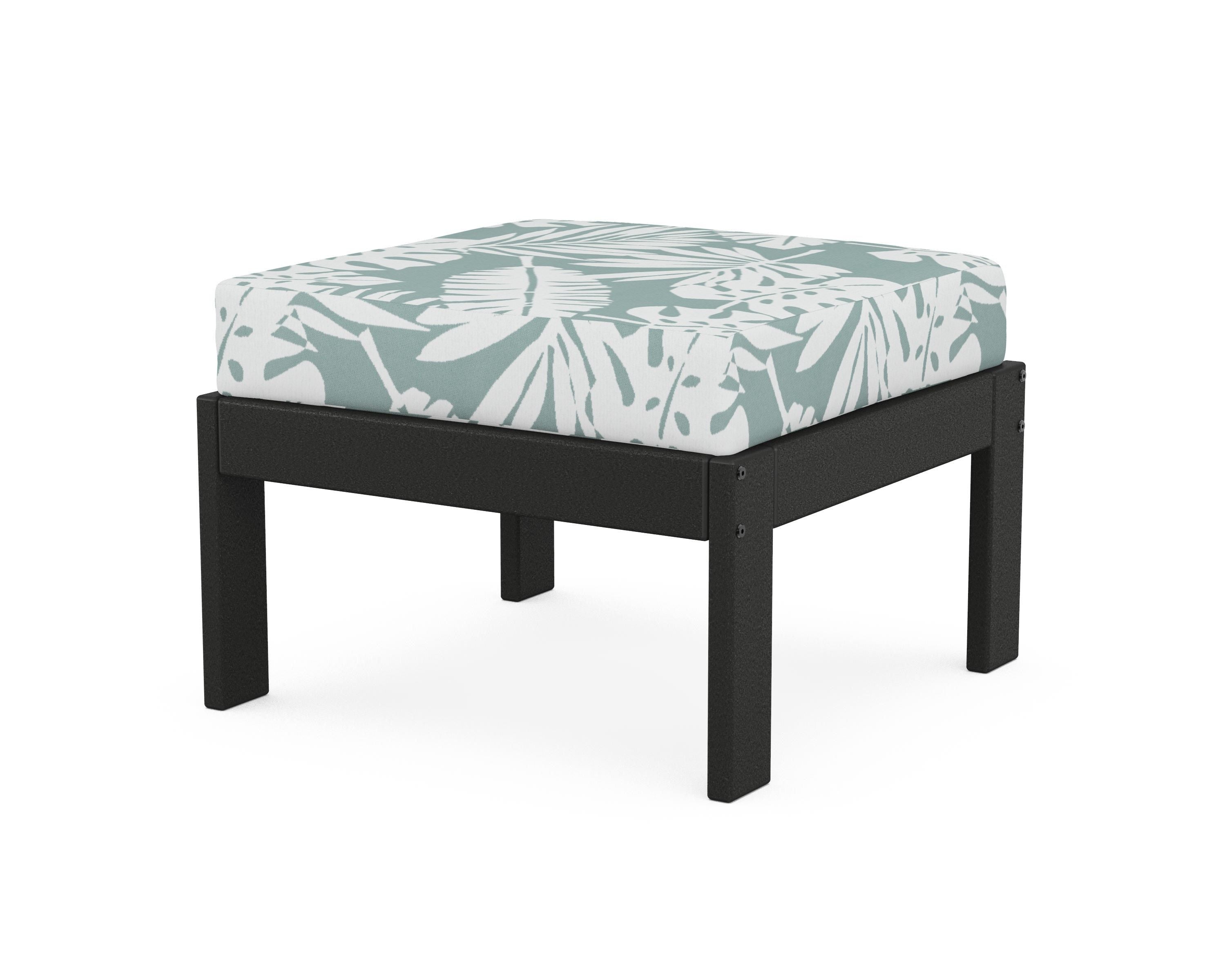 POLYWOOD® Vineyard Modular Ottoman in Black / Leaf Glacier Spa
