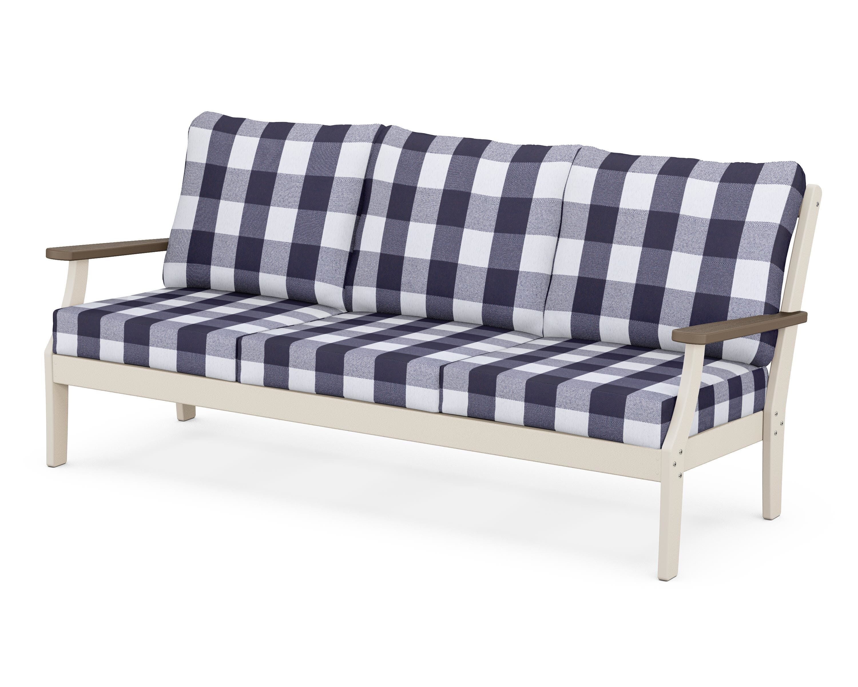 POLYWOOD® Braxton Deep Seating Sofa in Sand / Kona / Buffalo Plaid Navy