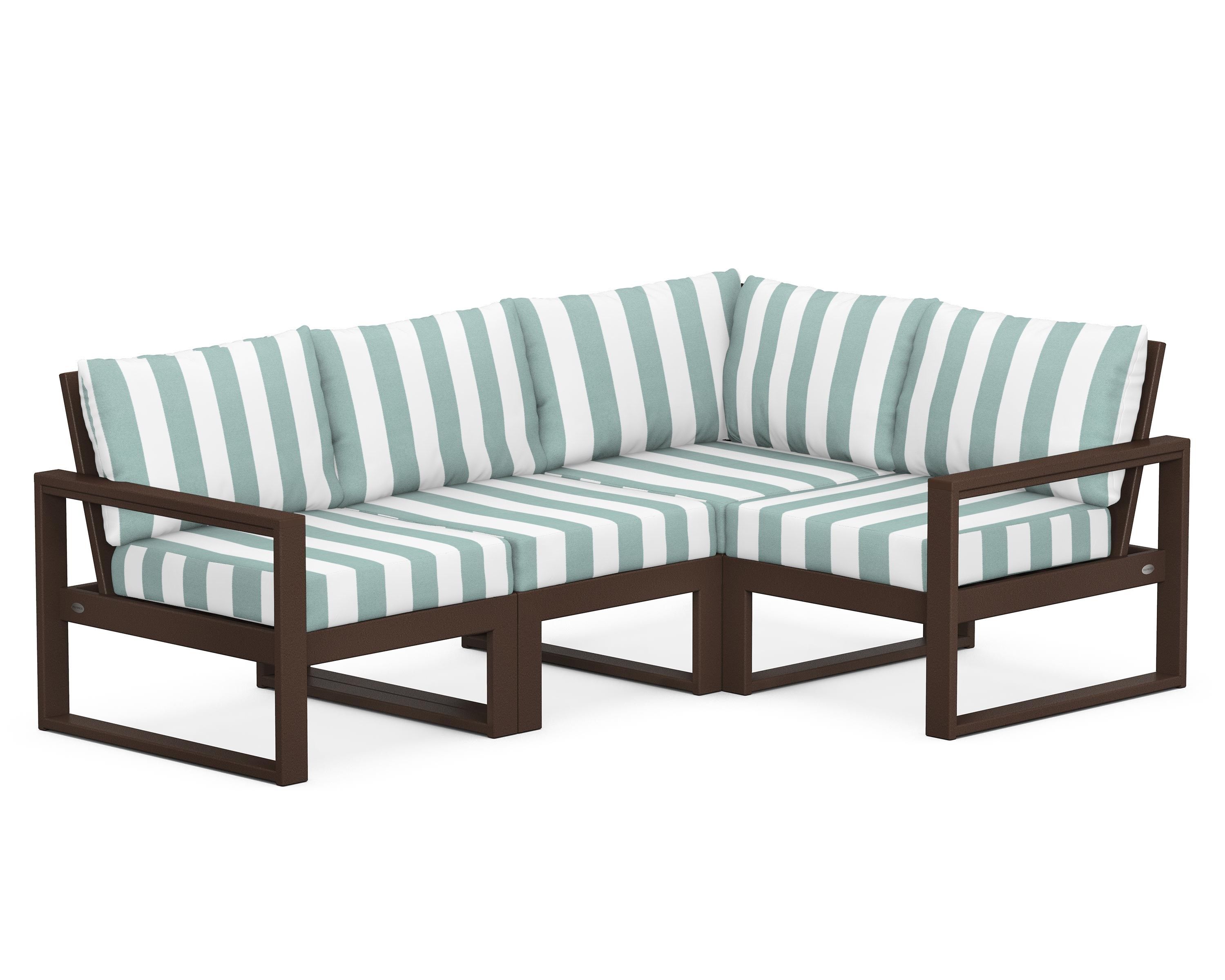 POLYWOOD® EDGE 4-Piece Modular Deep Seating Set in Mahogany / Cabana Stripe Glacier Spa