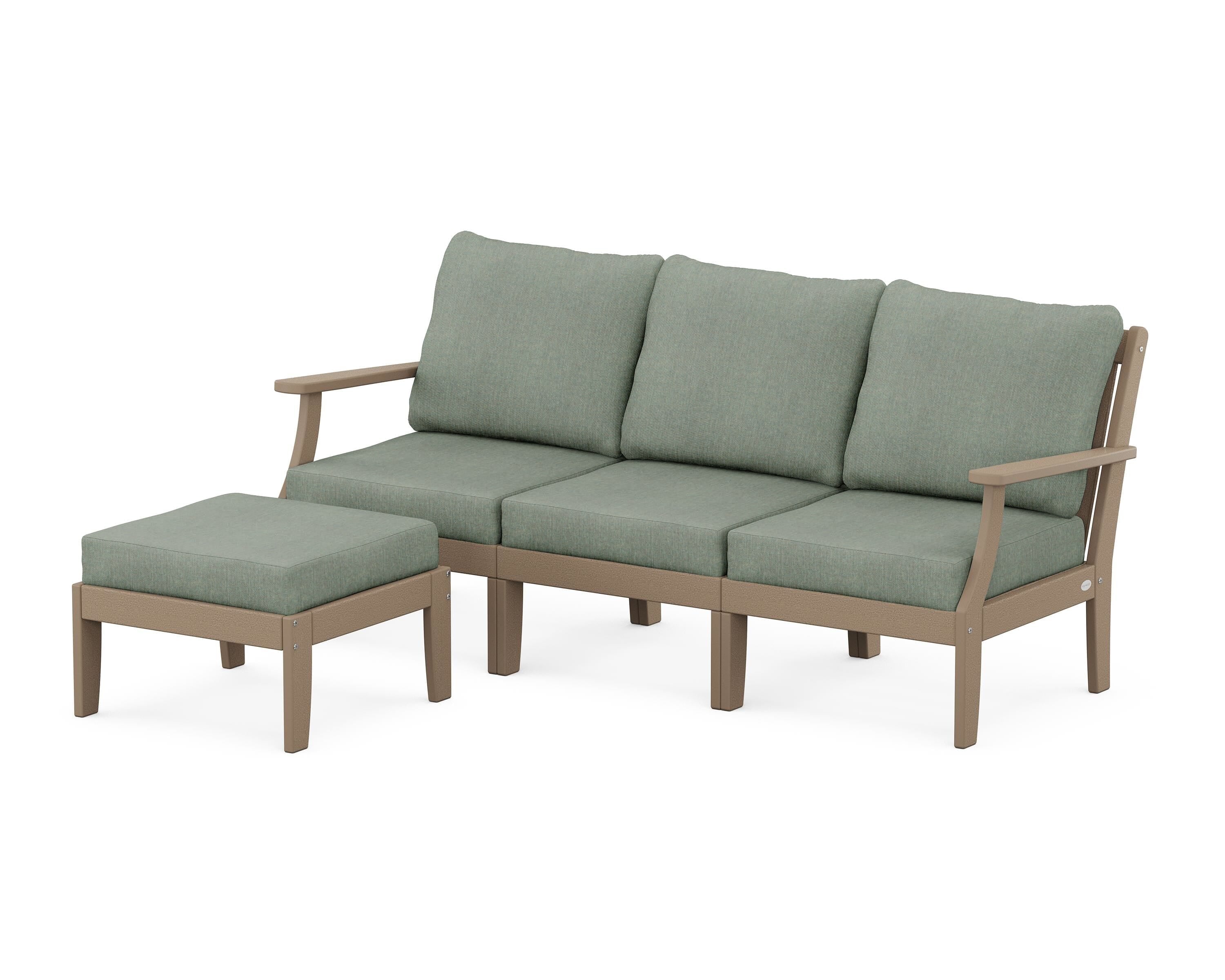 POLYWOOD® Braxton Modular 4-Piece Deep Seating Set with Ottoman in Vintage Sahara / Cast Sage