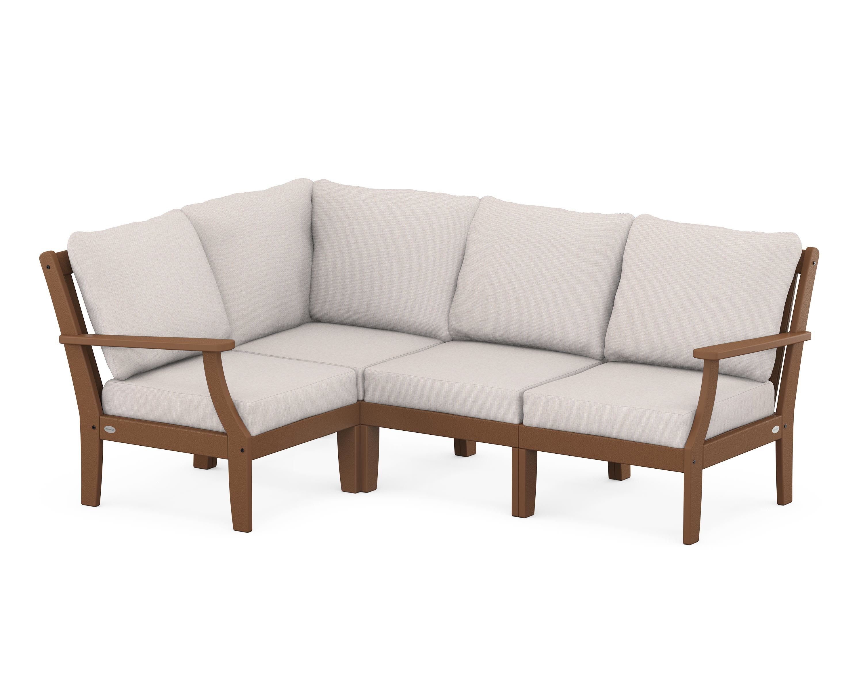 POLYWOOD® Braxton Modular 4-Piece Deep Seating Set in Teak / Dune Burlap
