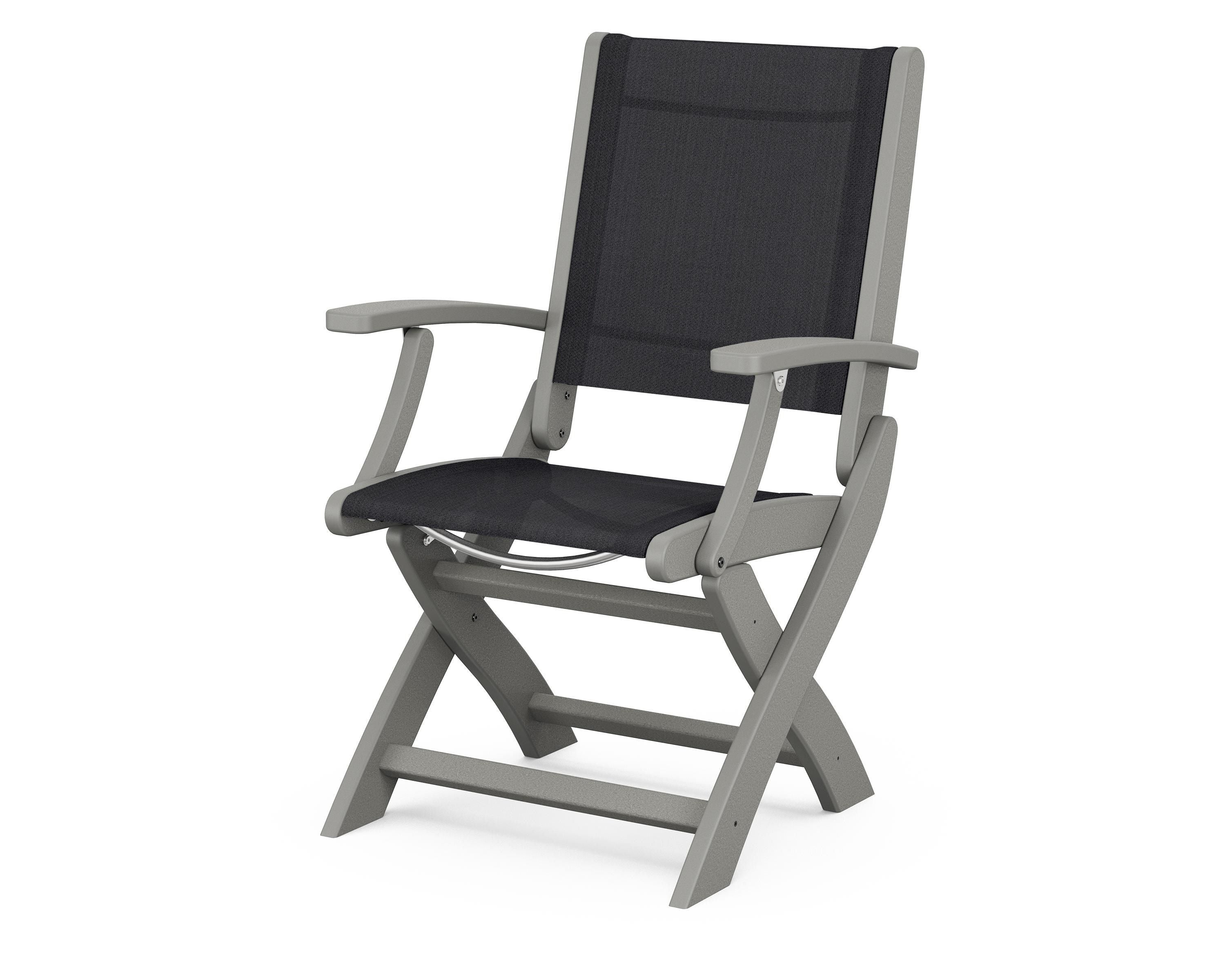 POLYWOOD® Coastal Folding Chair in Slate Grey / Black Sling
