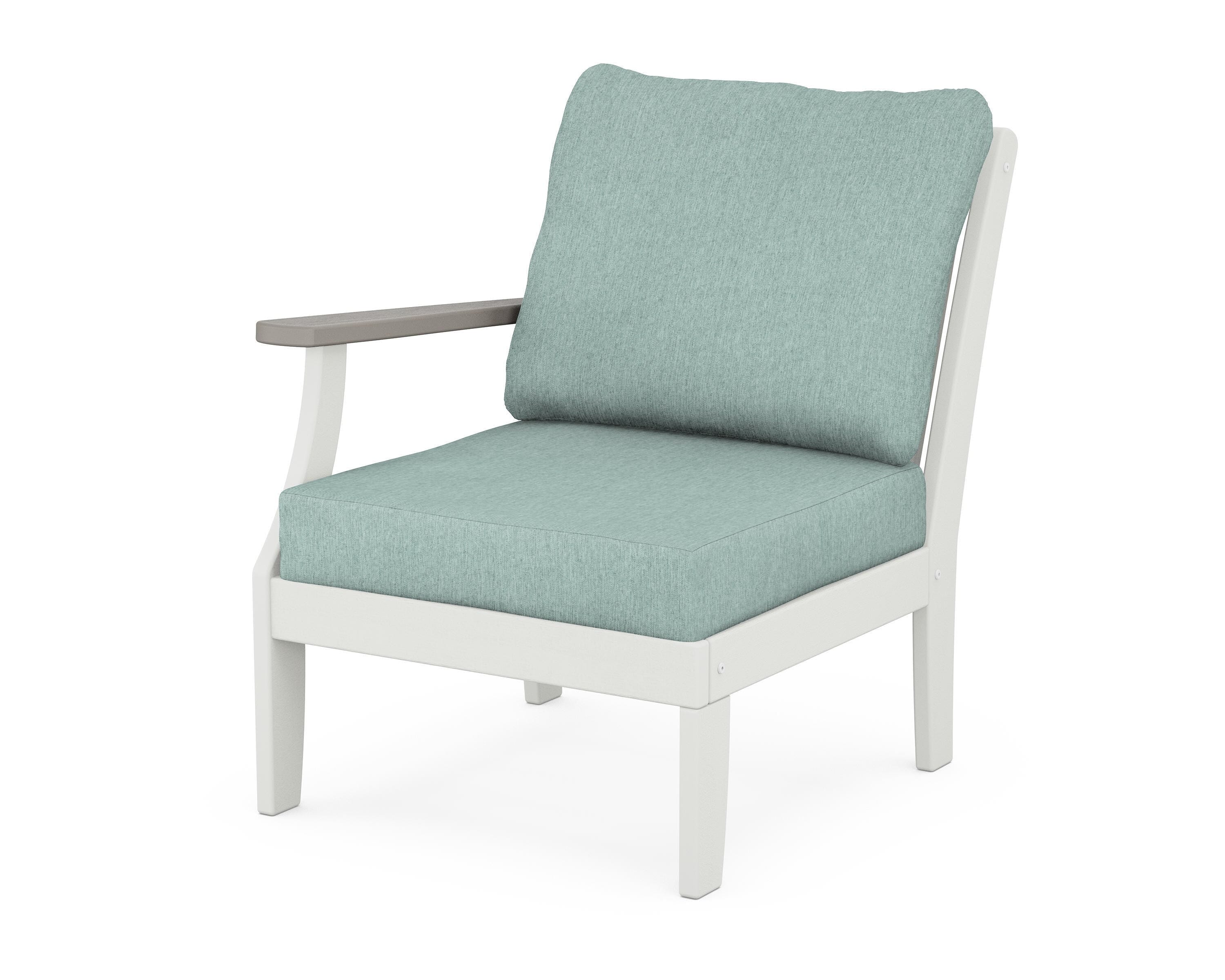 POLYWOOD® Braxton Modular Left Arm Chair in White / Driftwood / Glacier Spa