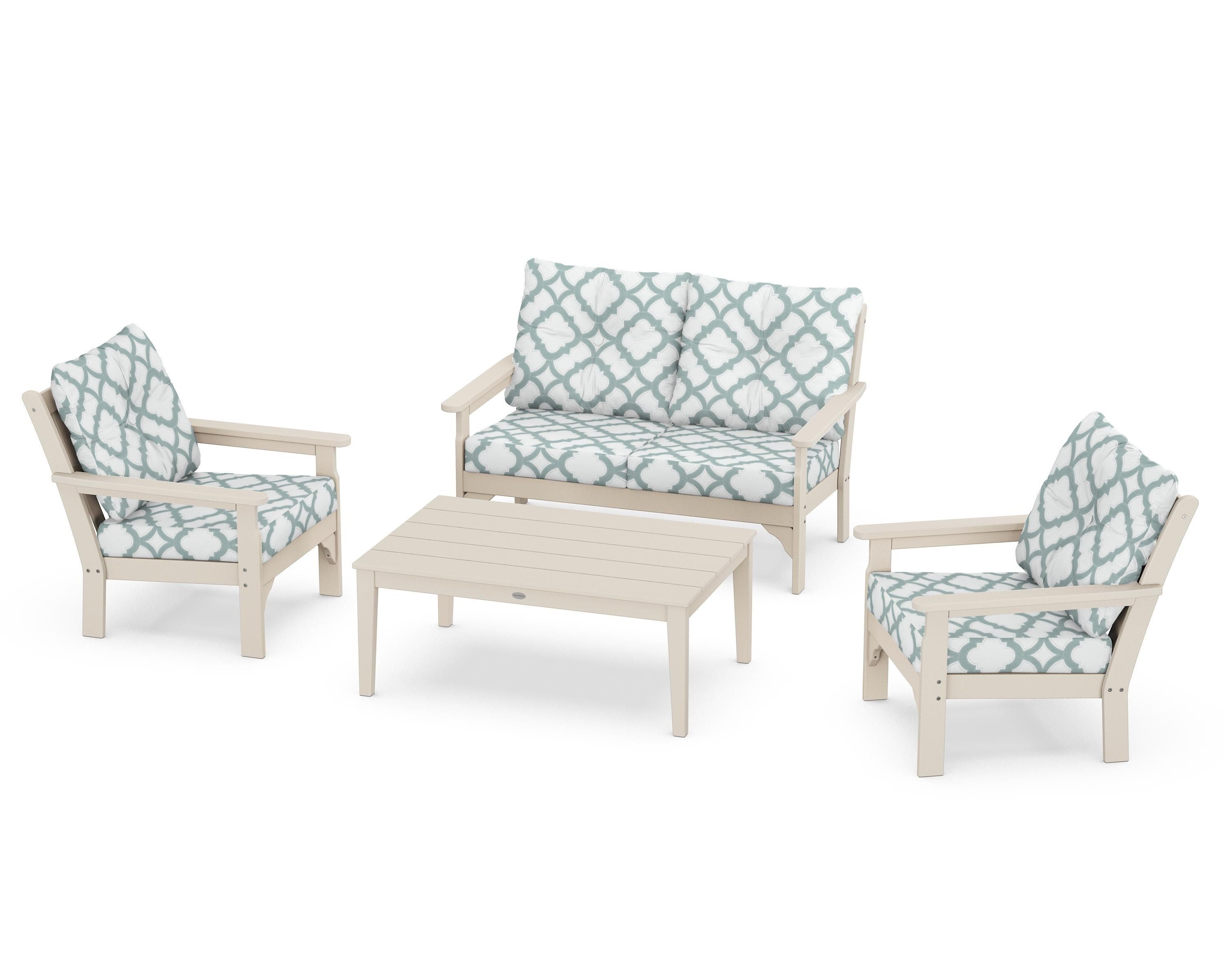 POLYWOOD® Vineyard 4-Piece Deep Seating Set in Sand / Trellis Glacier Spa