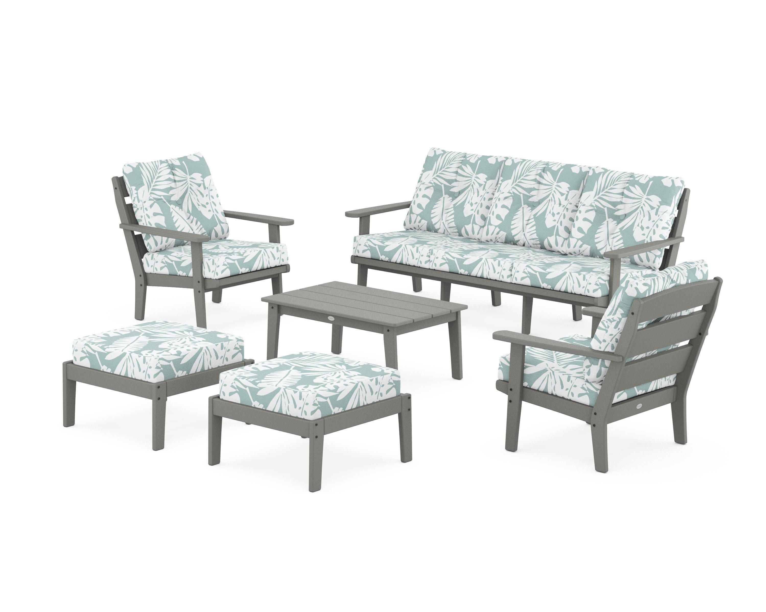 POLYWOOD® Lakeside 6-Piece Lounge Sofa Set in Slate Grey / Leaf Glacier Spa
