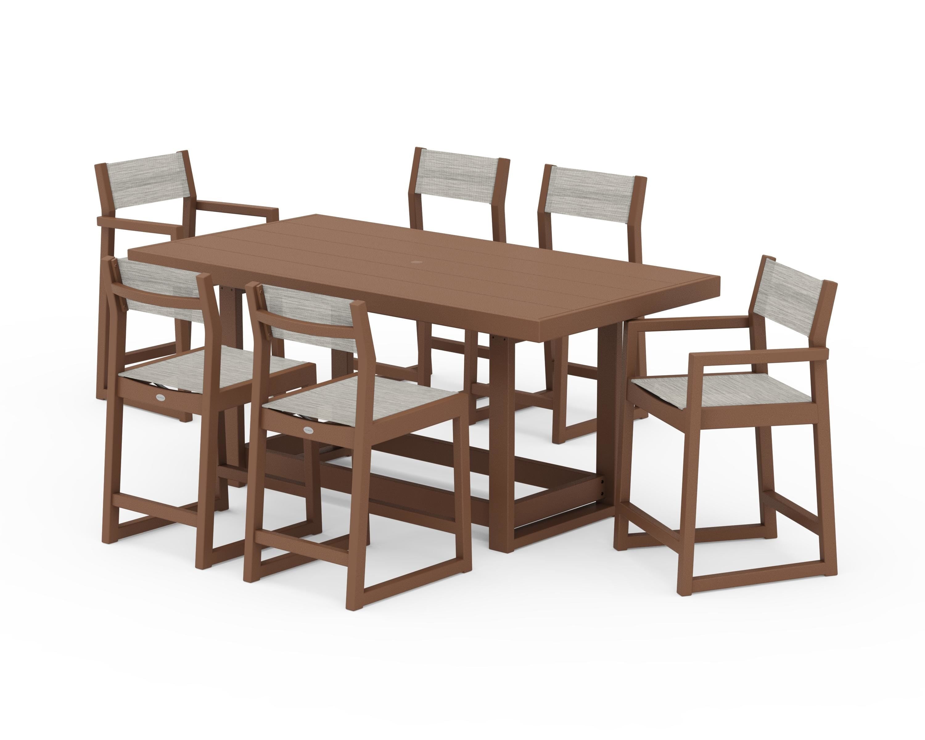 POLYWOOD® EDGE Sling 7-Piece Counter Table Set in Teak / Birch Sling