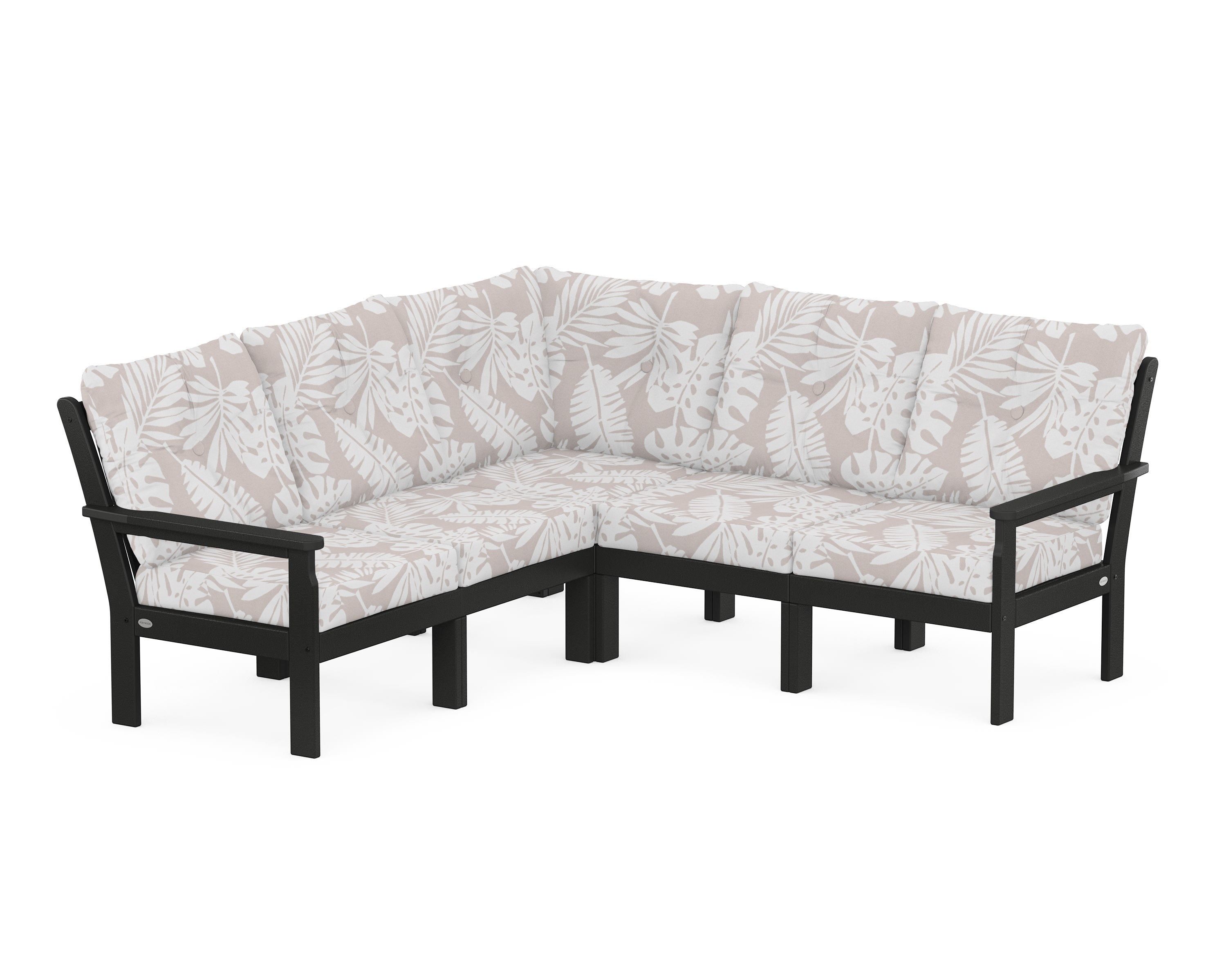 POLYWOOD® Vineyard 5-Piece Sectional in Black / Leaf Dune Burlap