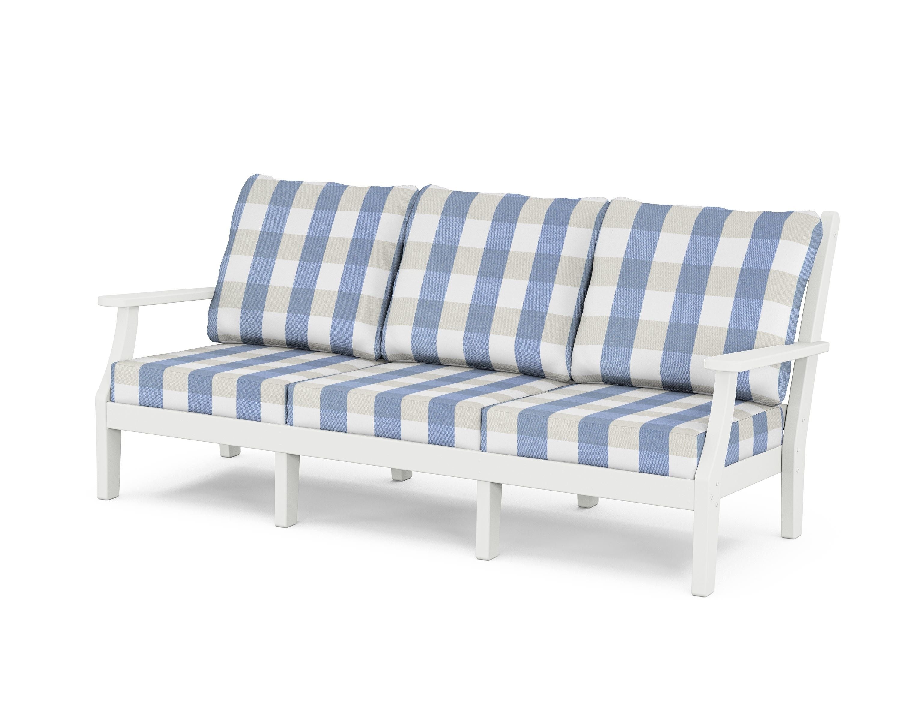 Country Living Wovendale Deep Seating Sofa in White / Buffalo Plaid Sky Blue