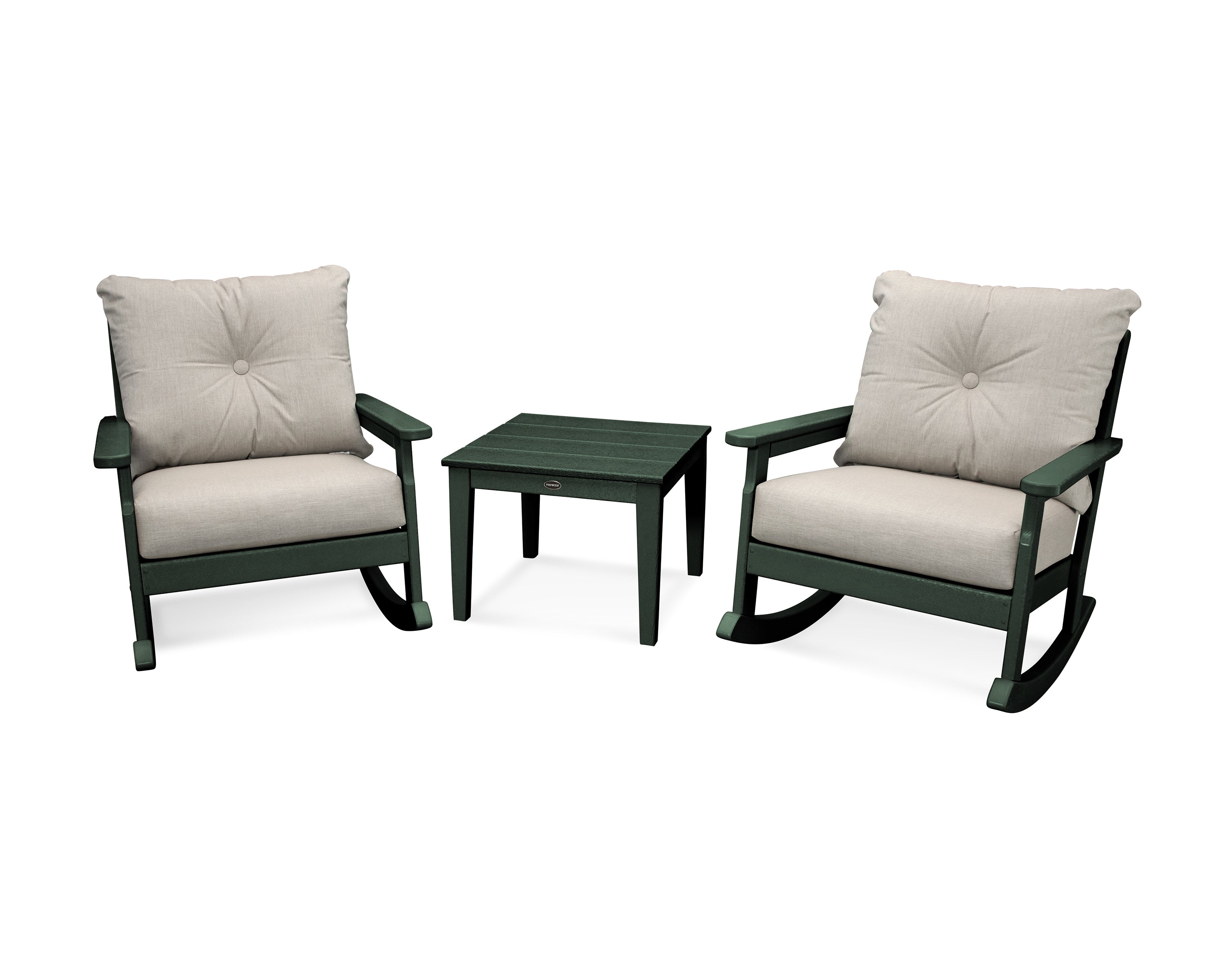 POLYWOOD® Vineyard 3-Piece Deep Seating Rocker Set in Green / Cast Ash