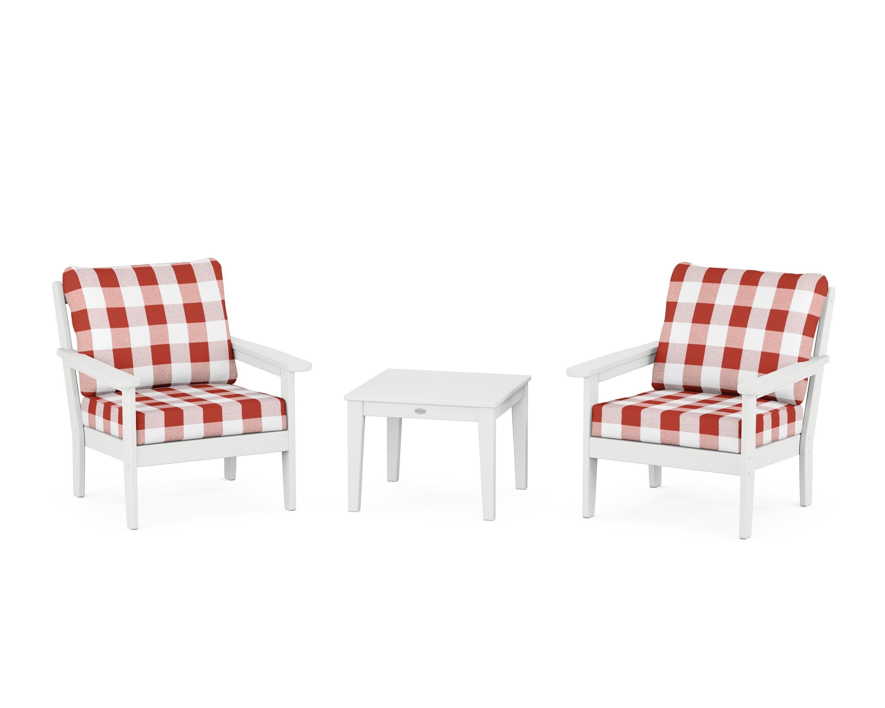 Country Living Cottage 3-Piece Deep Seating Set in White / Buffalo Plaid Crimson