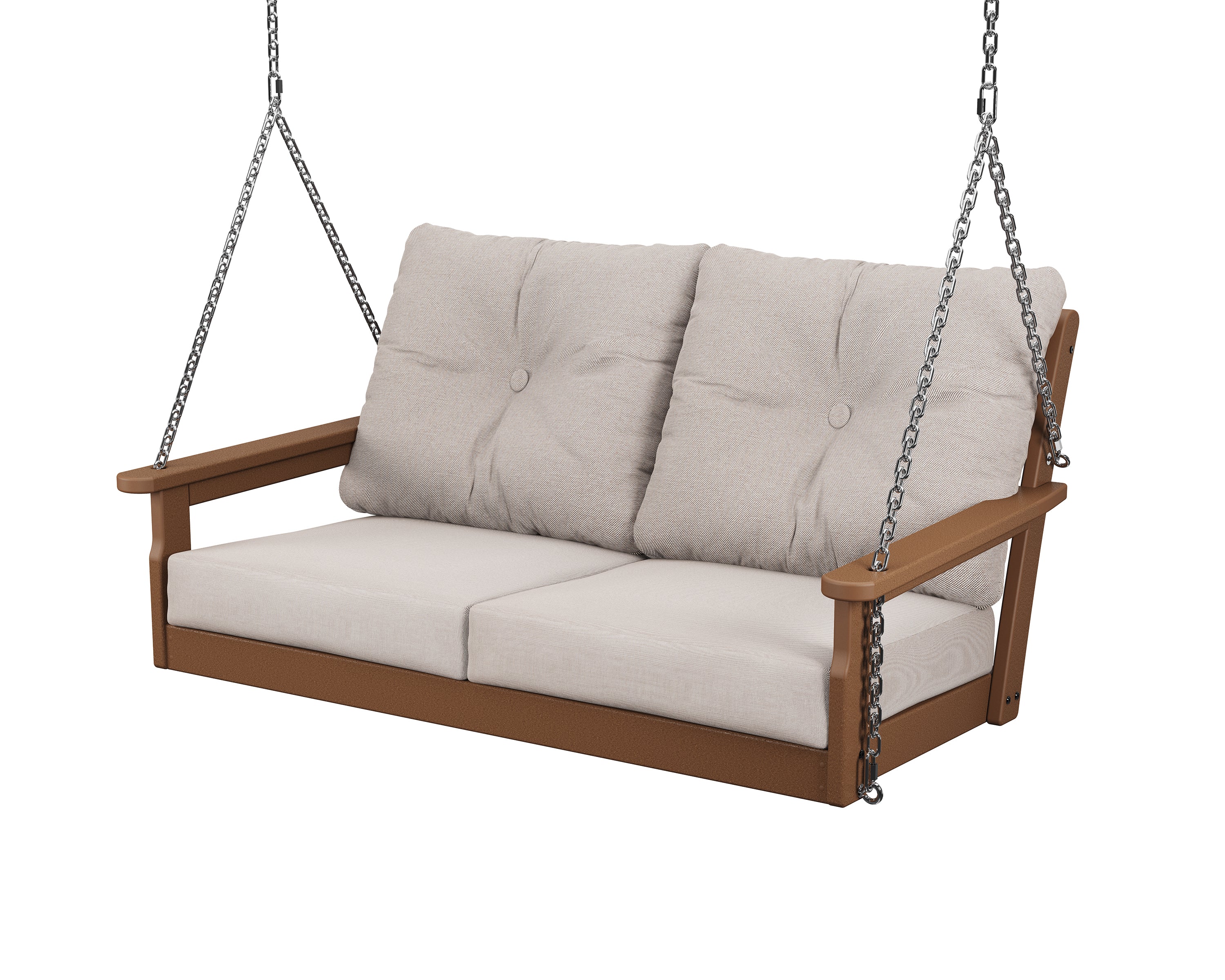 POLYWOOD® Vineyard Deep Seating Swing in Teak / Dune Burlap