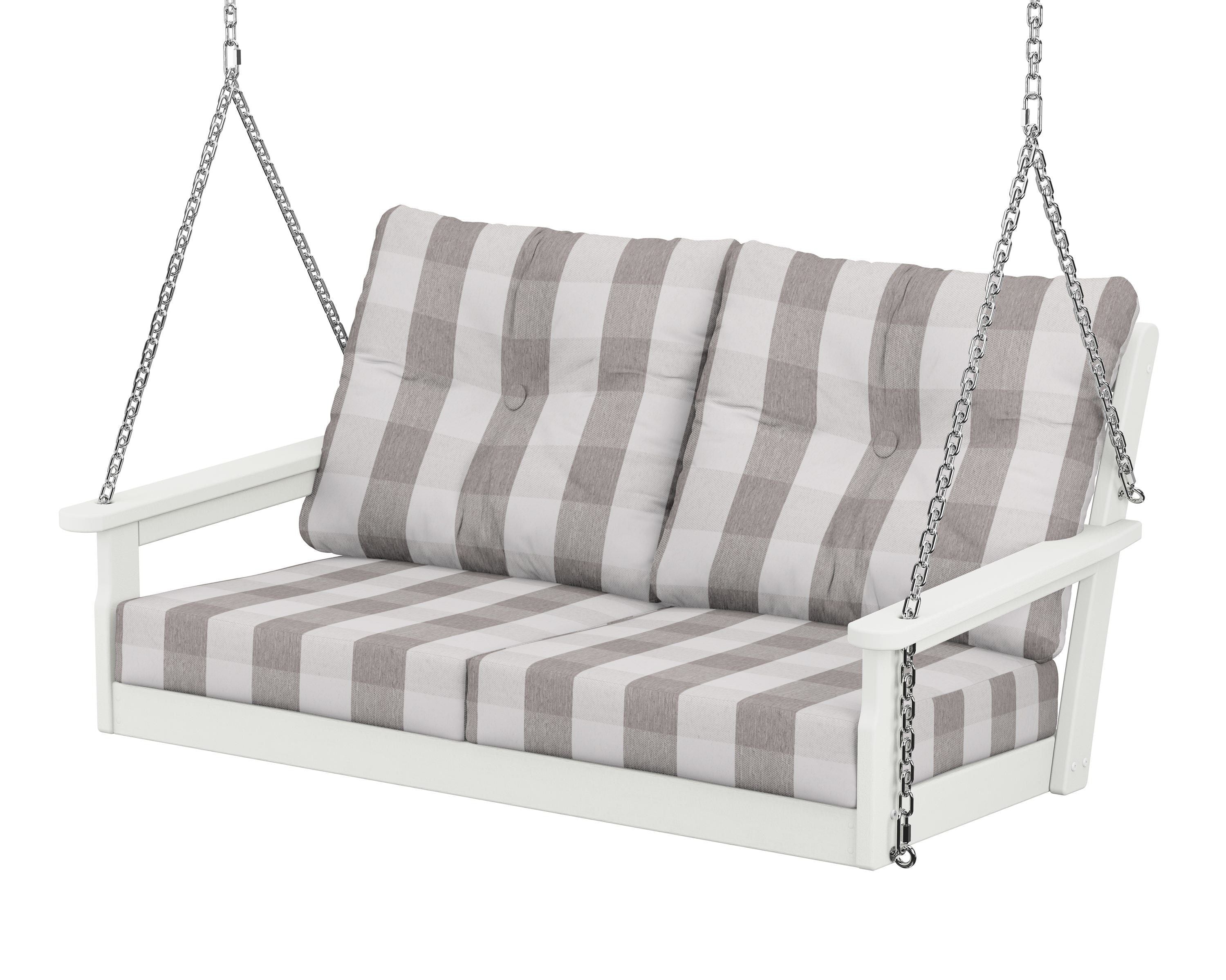 POLYWOOD® Vineyard Deep Seating Swing in Vintage White / Buffalo Plaid Grey Mist