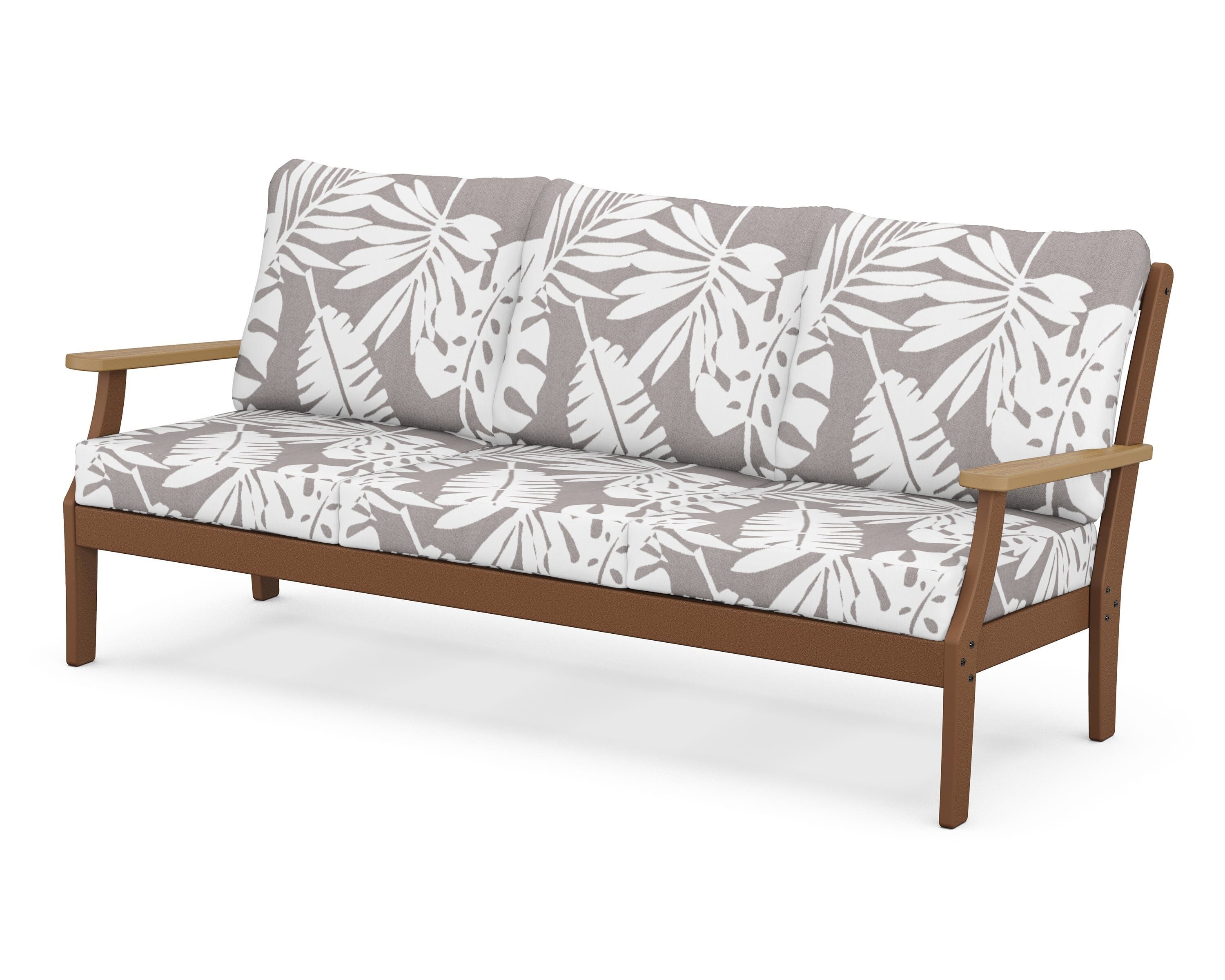 POLYWOOD® Braxton Deep Seating Sofa in Teak / Natural / Leaf Grey Mist