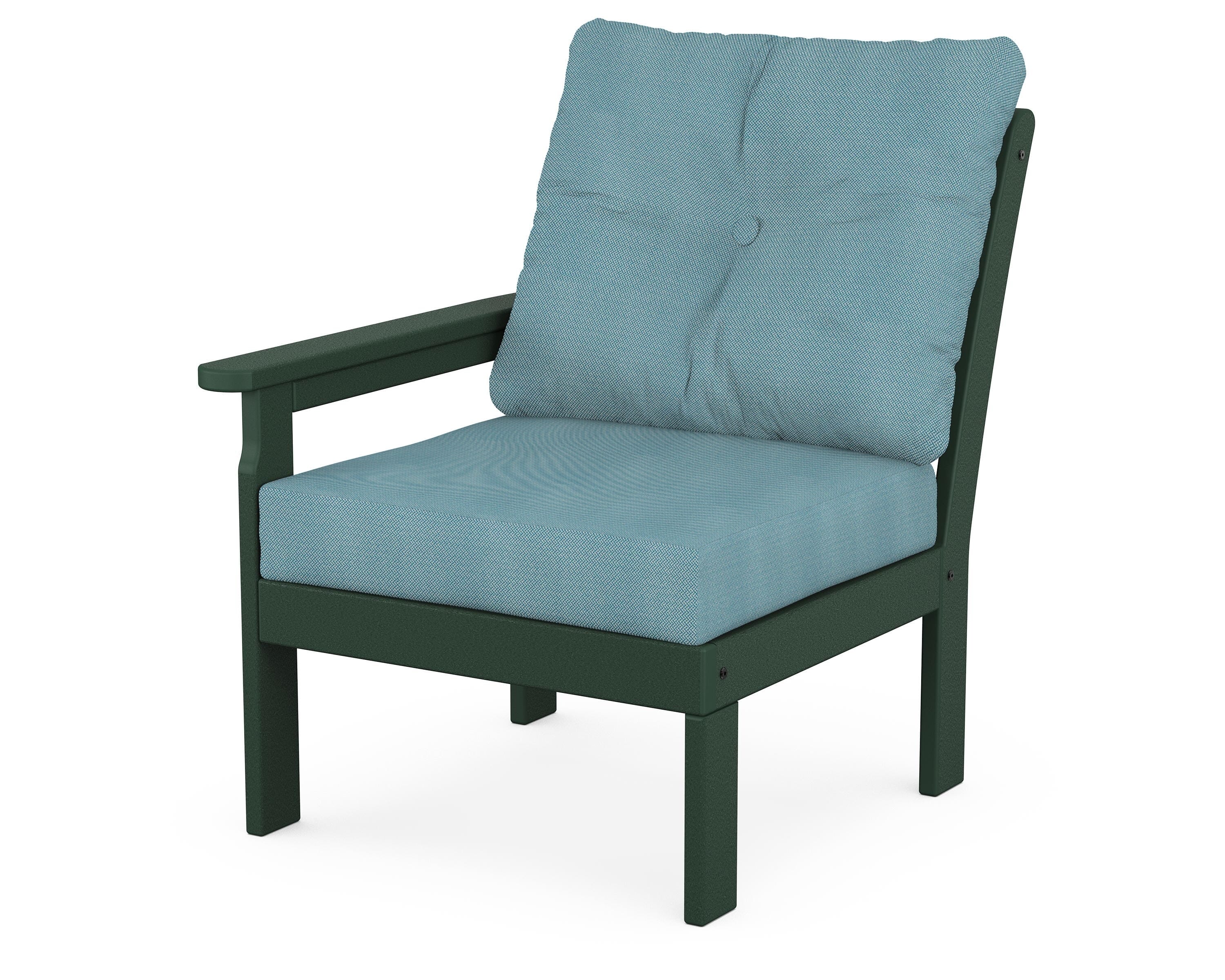 POLYWOOD® Vineyard Modular Left Arm Chair in Green / Lattice Sky Blue