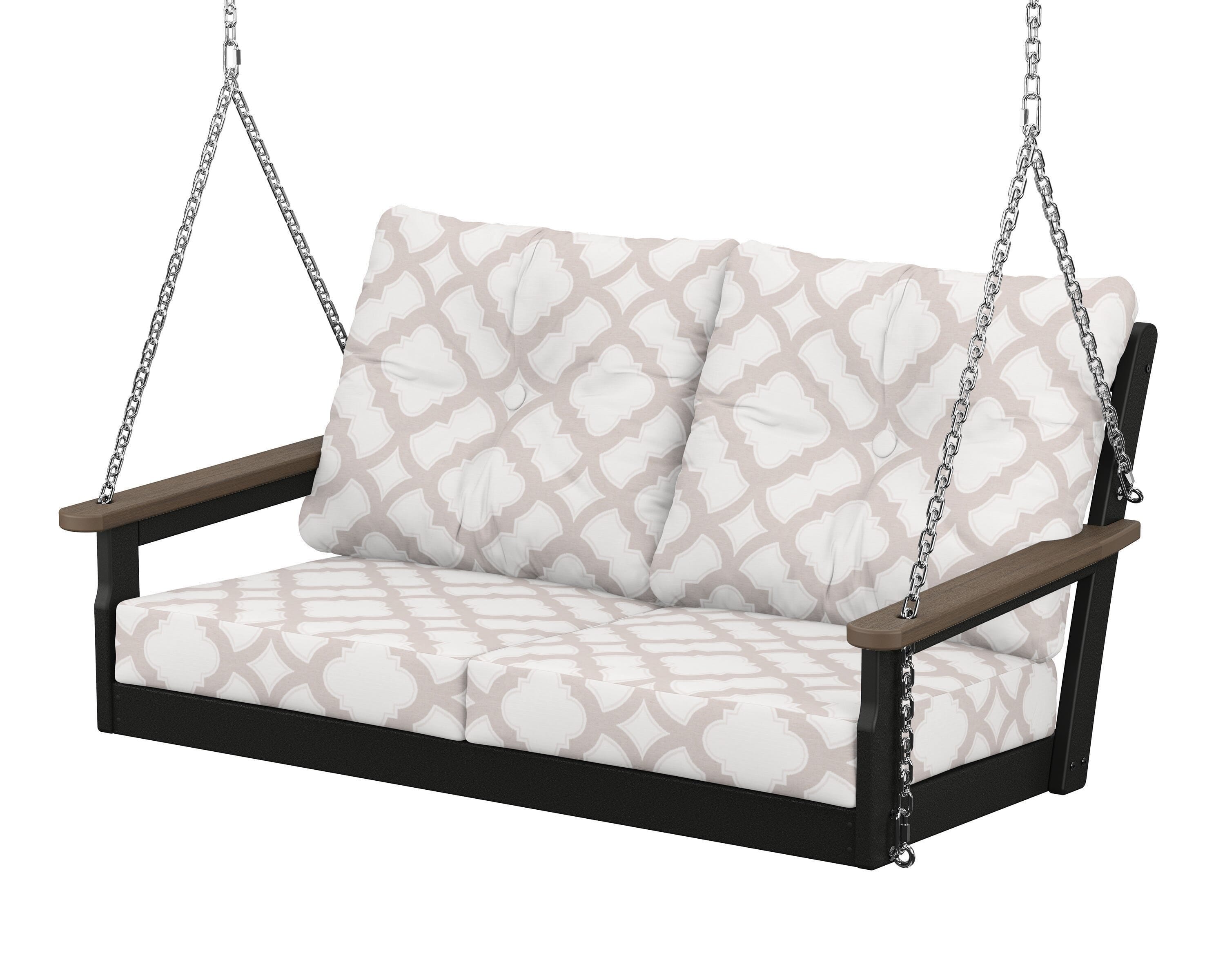 POLYWOOD® Vineyard Deep Seating Swing in Black / Kona / Trellis Dune Burlap