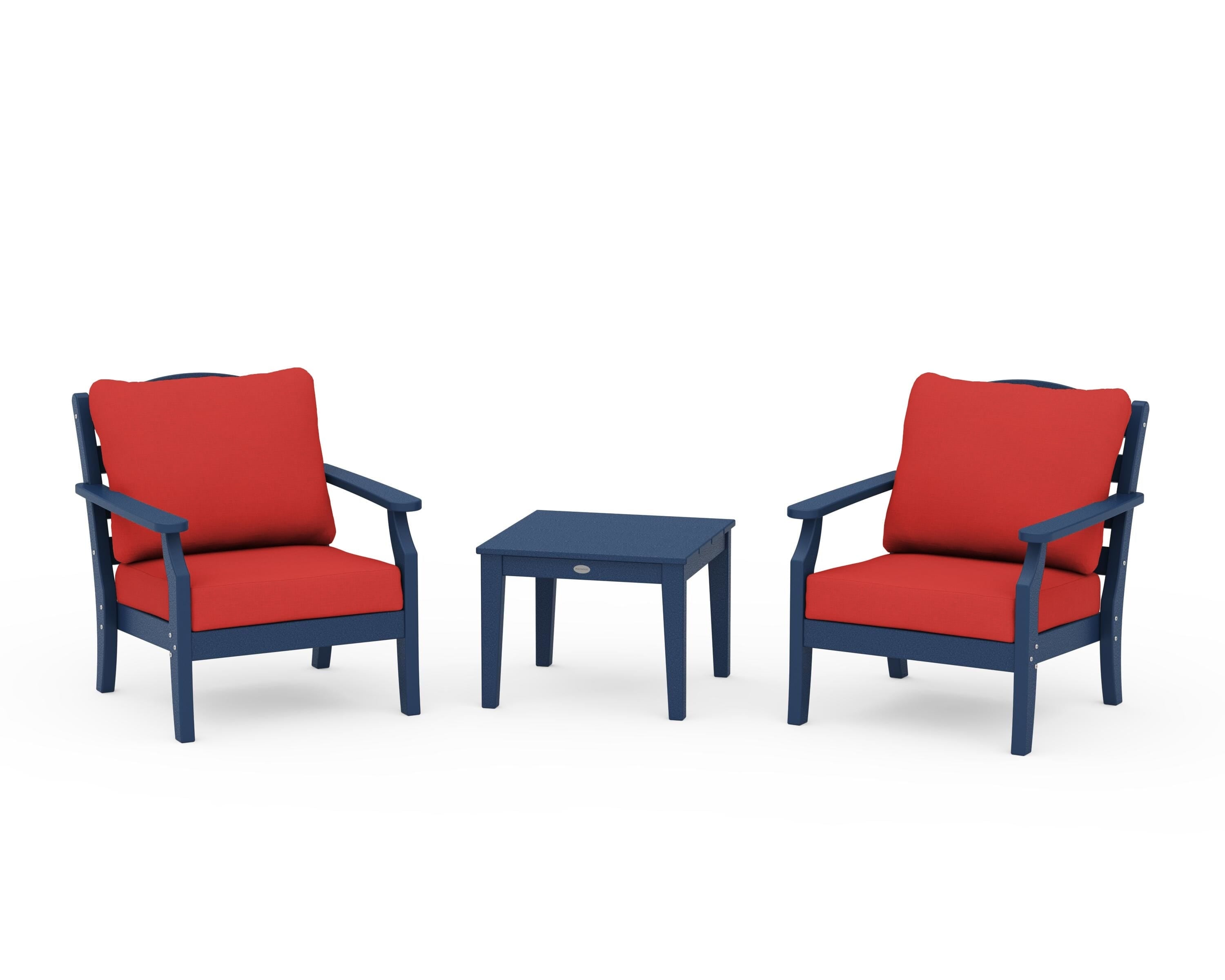Draper James™ by POLYWOOD® Savannah 3-Piece Deep Seating Set in Navy / Crimson Linen