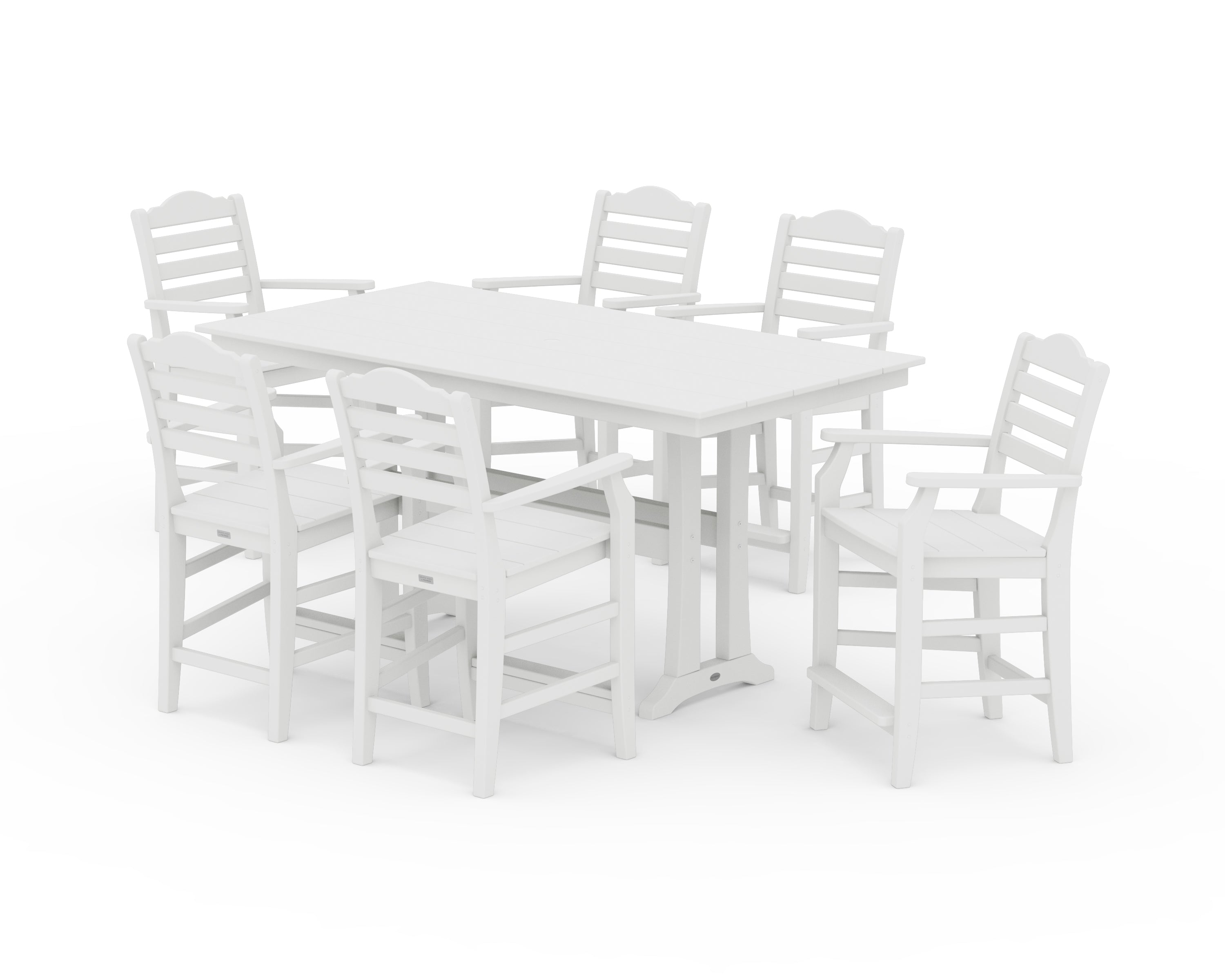 Draper James™ by POLYWOOD® Savannah Arm Chair 7-Piece Farmhouse Counter Set with Trestle Legs in White