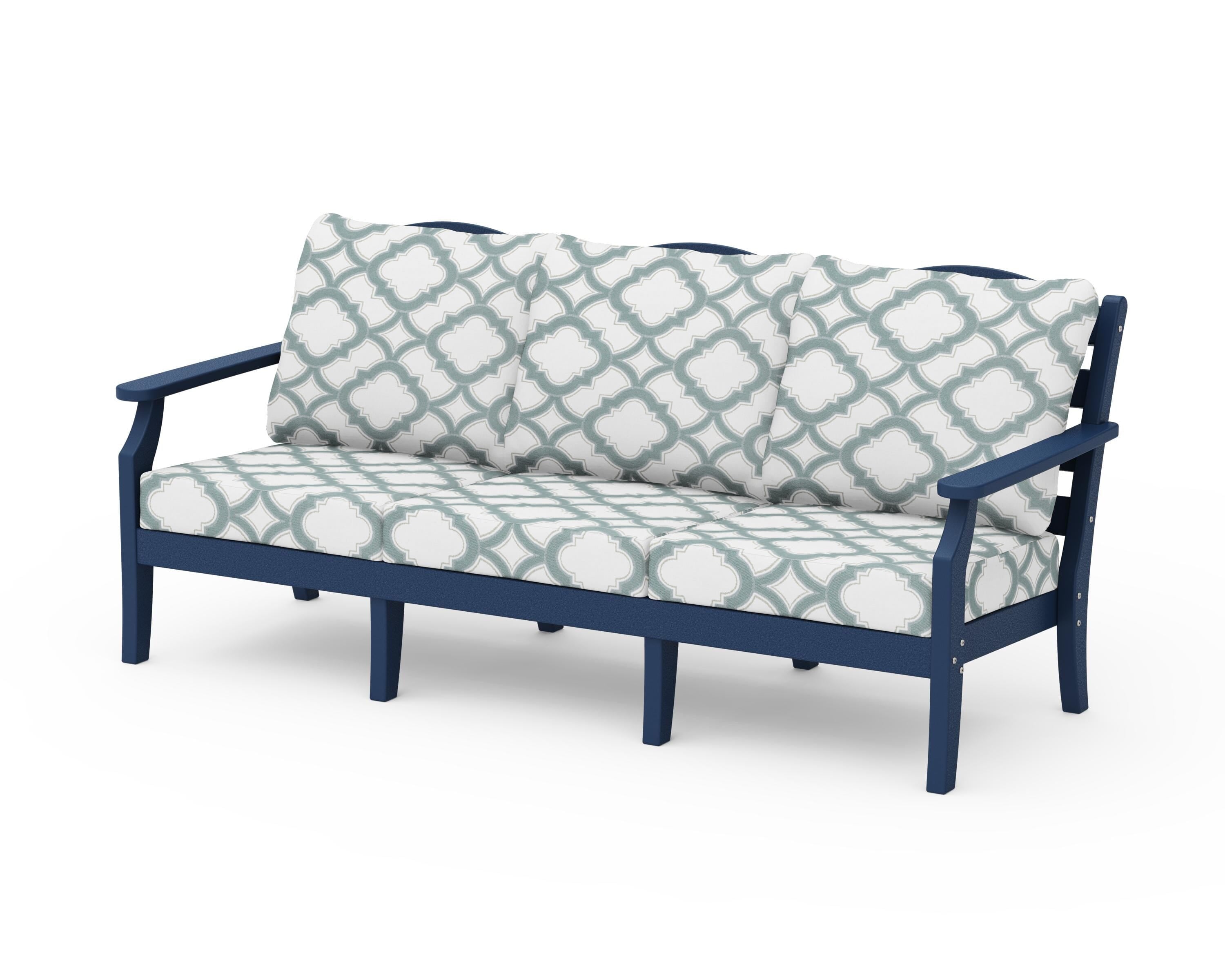 Draper James™ by POLYWOOD® Savannah Deep Seating Sofa in Navy / Trellis Glacier Spa