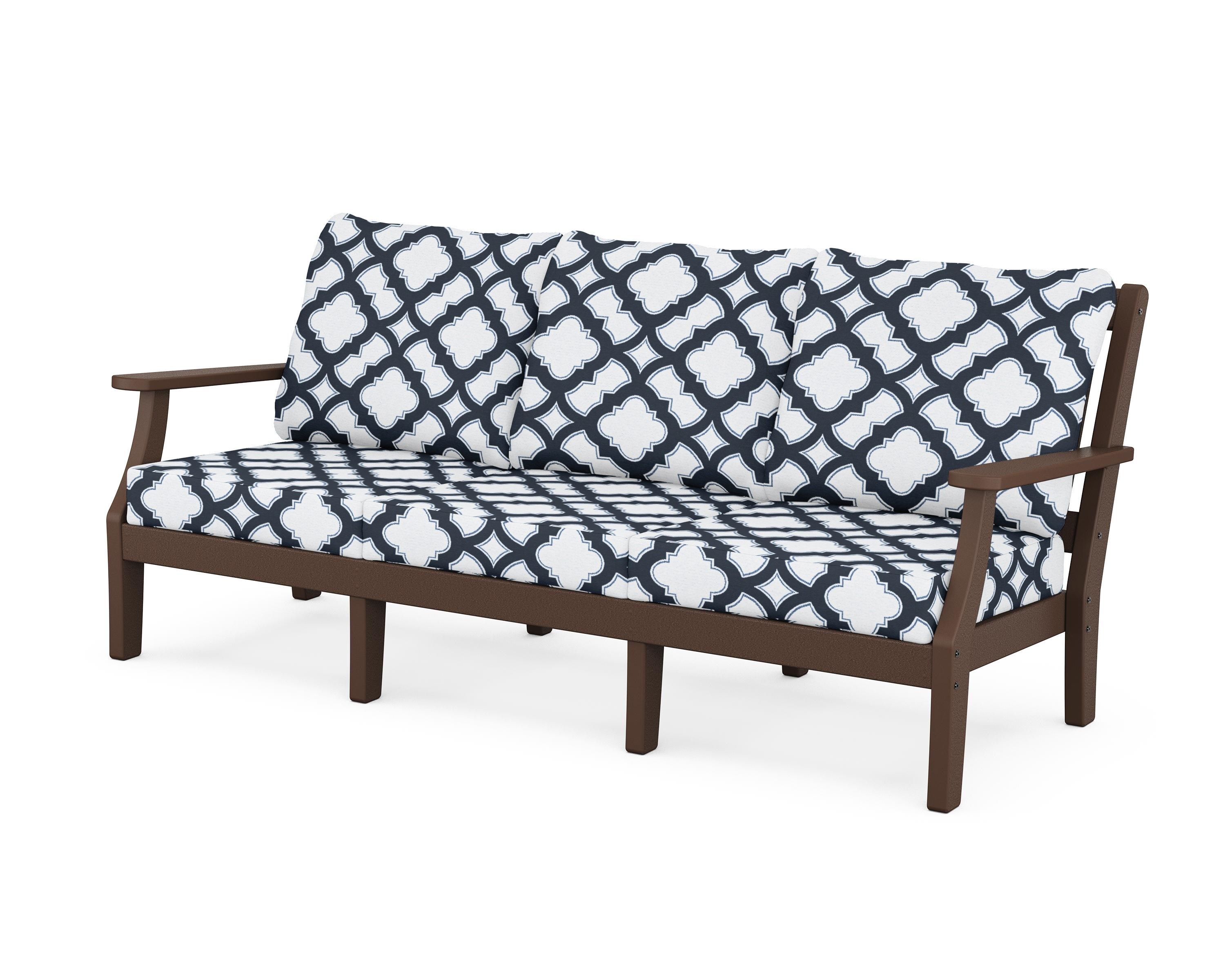 Martha Stewart by POLYWOOD® Chinoiserie Deep Seating Sofa in Mahogany / Trellis Marine Indigo