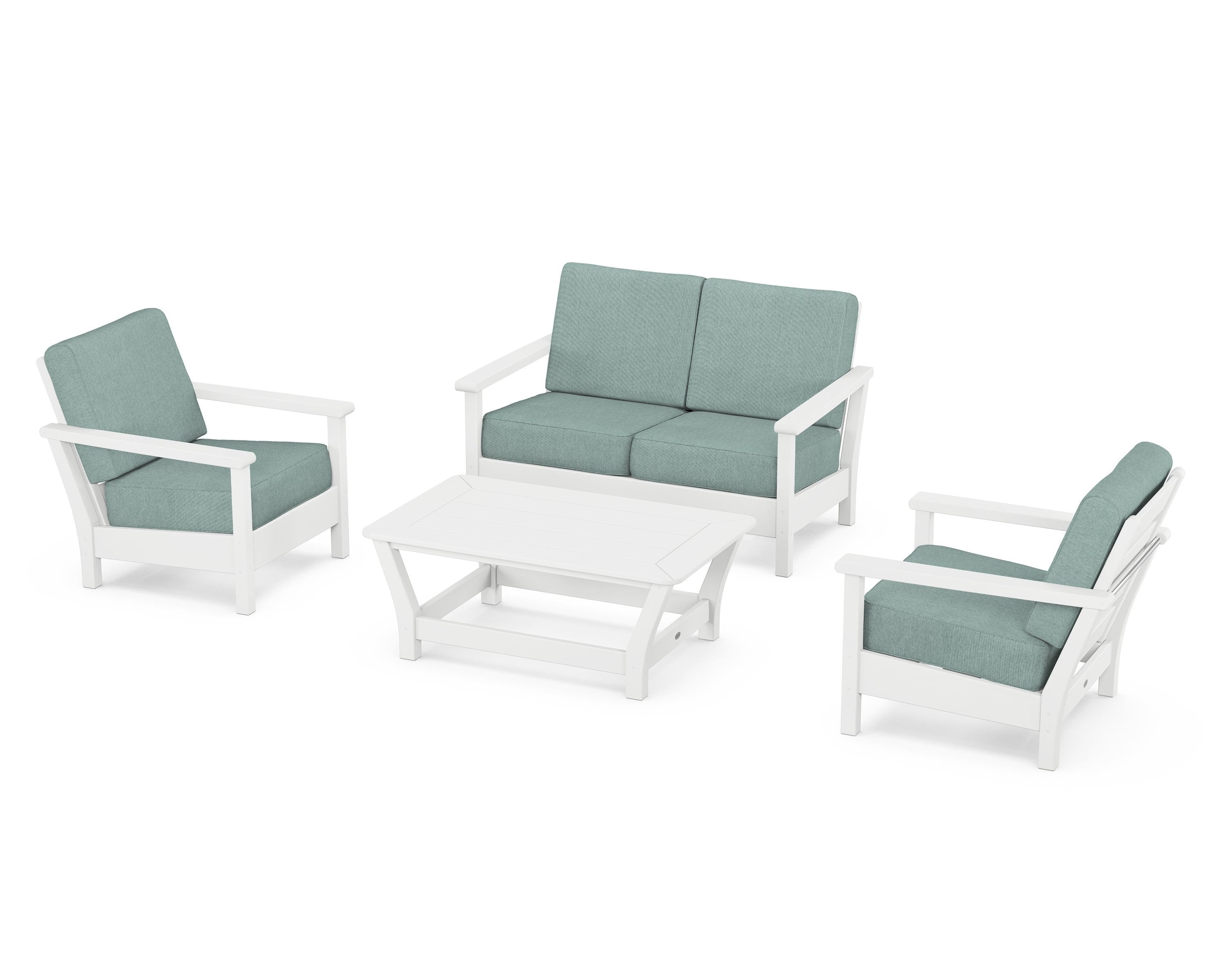 POLYWOOD® Harbour 4-Piece Deep Seating Set in White / Glacier Spa