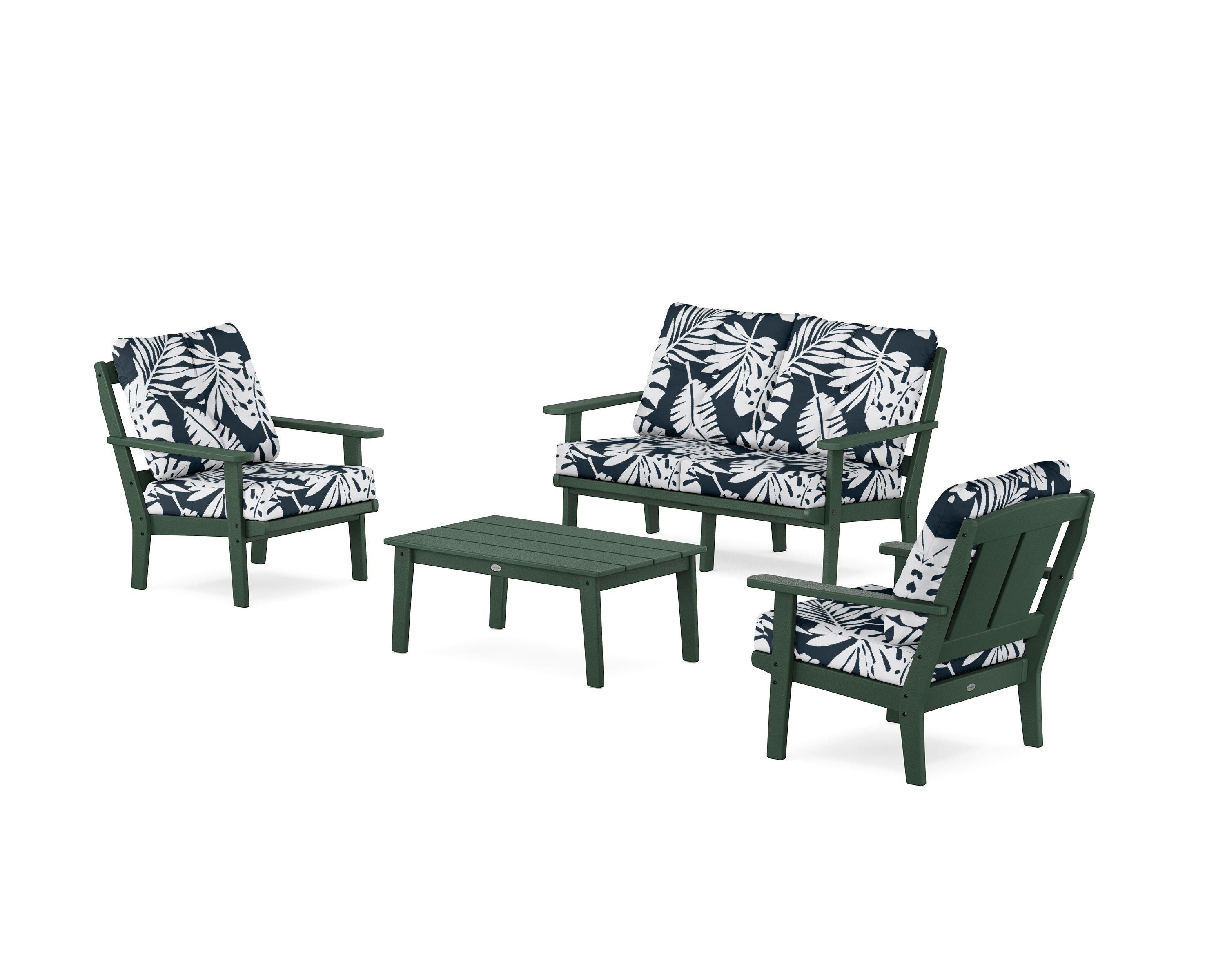 POLYWOOD® Mission 4-Piece Deep Seating Set with Loveseat in Green / Leaf Marine Indigo